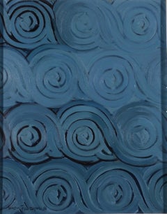 „Blue Spiral Abstraction“, 1956, abstraktes Ölgemälde im Mid-Century-Modern-Stil