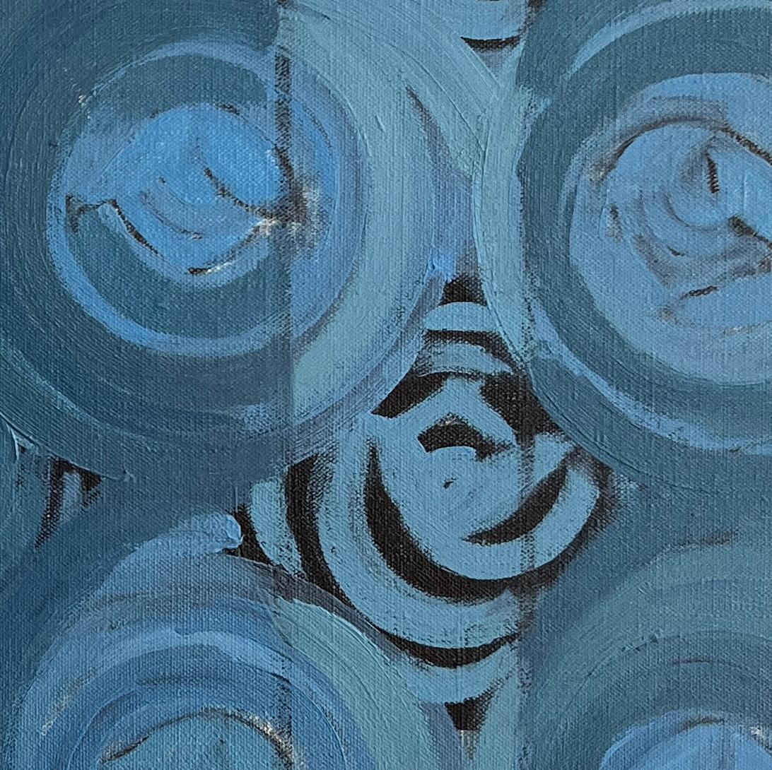 Cette œuvre captivante est une démonstration éblouissante de l'art abstrait contemporain. Créée avec une maîtrise technique impressionnante, elle se distingue par l'utilisation audacieuse de cercles concentriques, habilement superposés pour créer