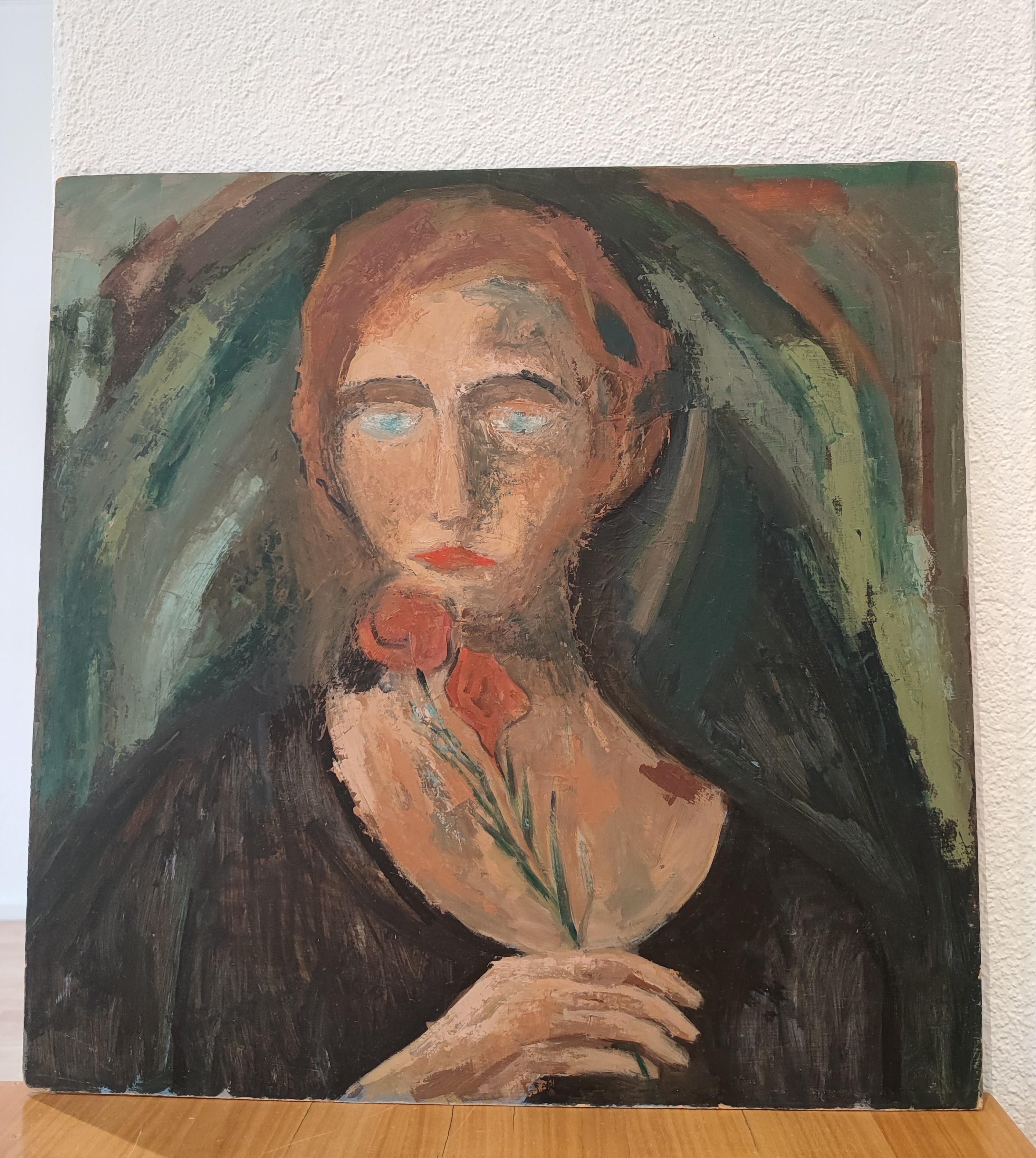 Woman with blue eyes - Painting by Lison Favarger