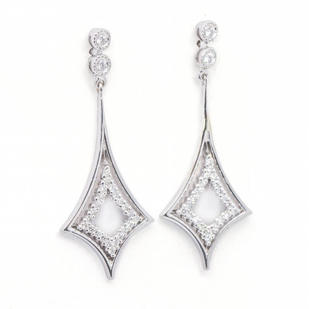 Vintage Style White Gold Earrings for women  44x Brilliant Cut Diamonds weighing approx. 0.63ct  18kt White Gold  3.86 grams.  Sizes: 3.5cm long and 1.4cm wide  Brand New Item : Ref.D361165SP