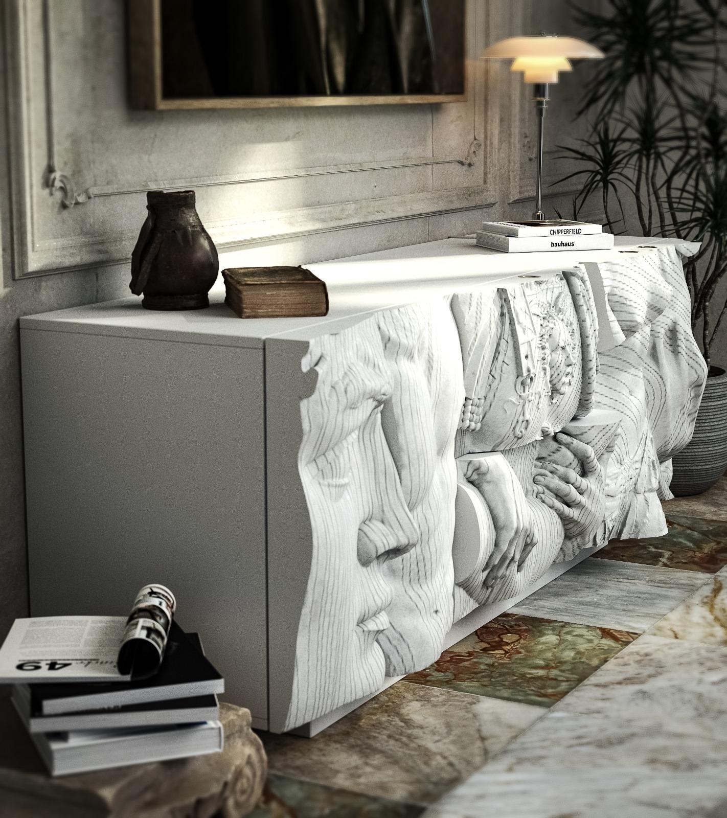 Balkan Contemporary Console with Mounted Frieze By Eduard Locota For Sale