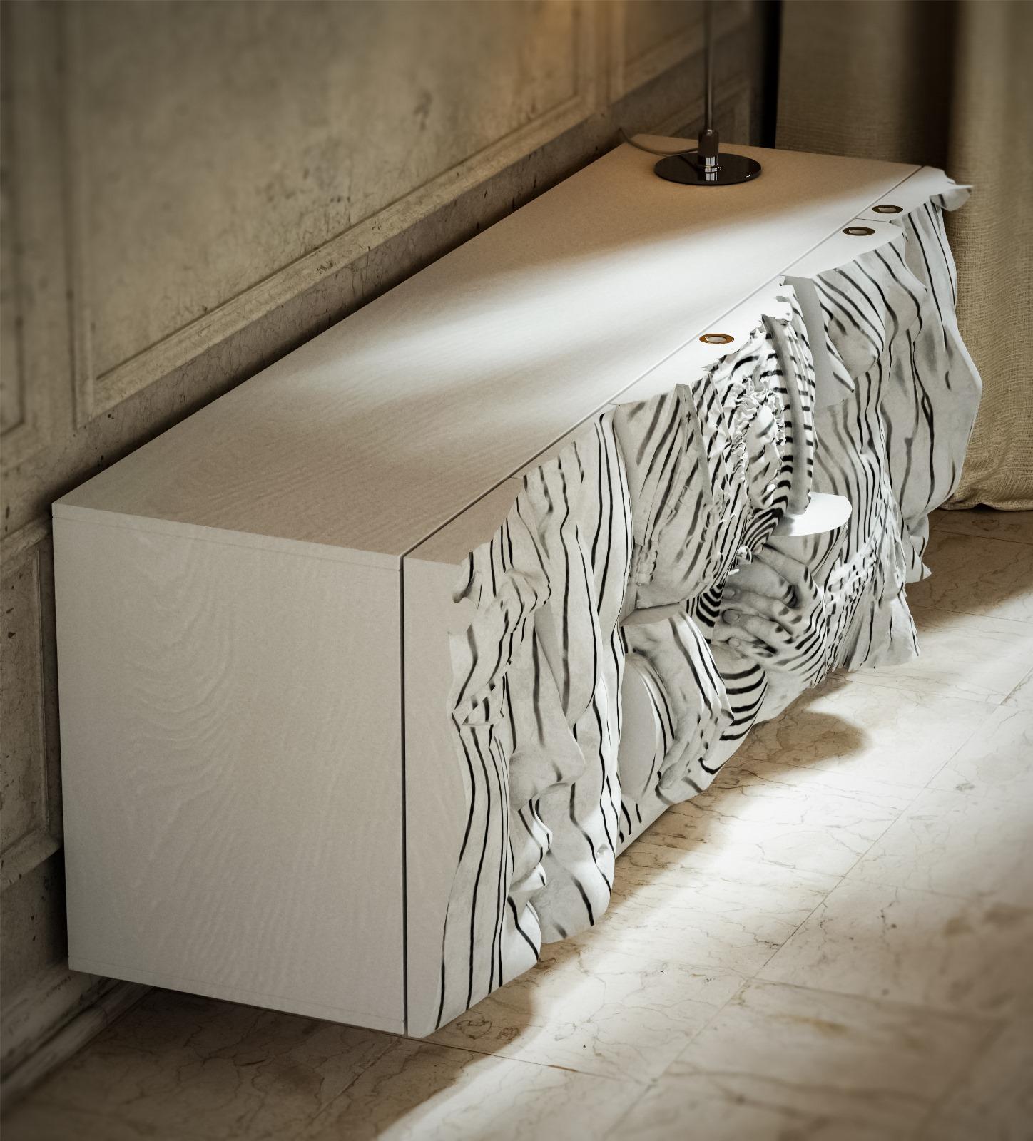 Cast Contemporary Console with Mounted Frieze By Eduard Locota For Sale