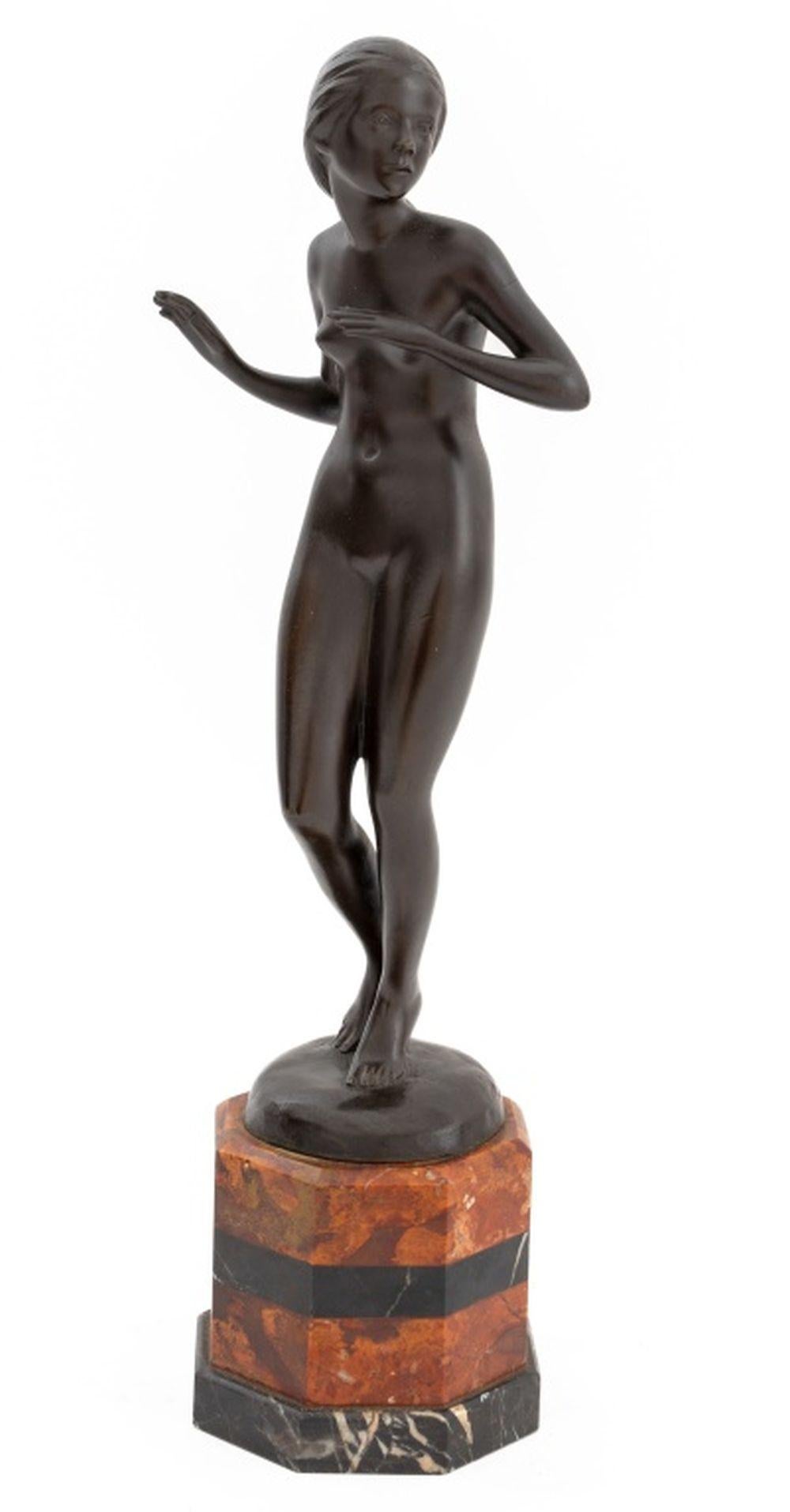 Lissy Eckart (German, 1891-1974) Standing  Nude Woman Patinated Bronze Sculpture, monogrammed and marked 