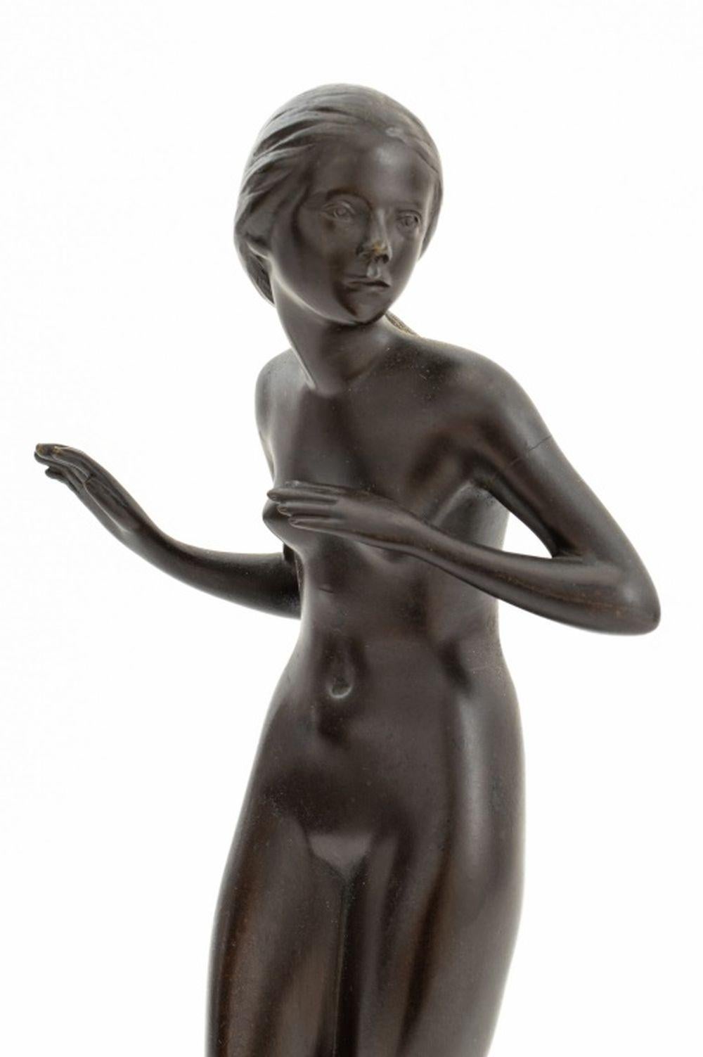 Art Deco Lissy Eckart Standing Nude Woman Bronze Sculpture For Sale