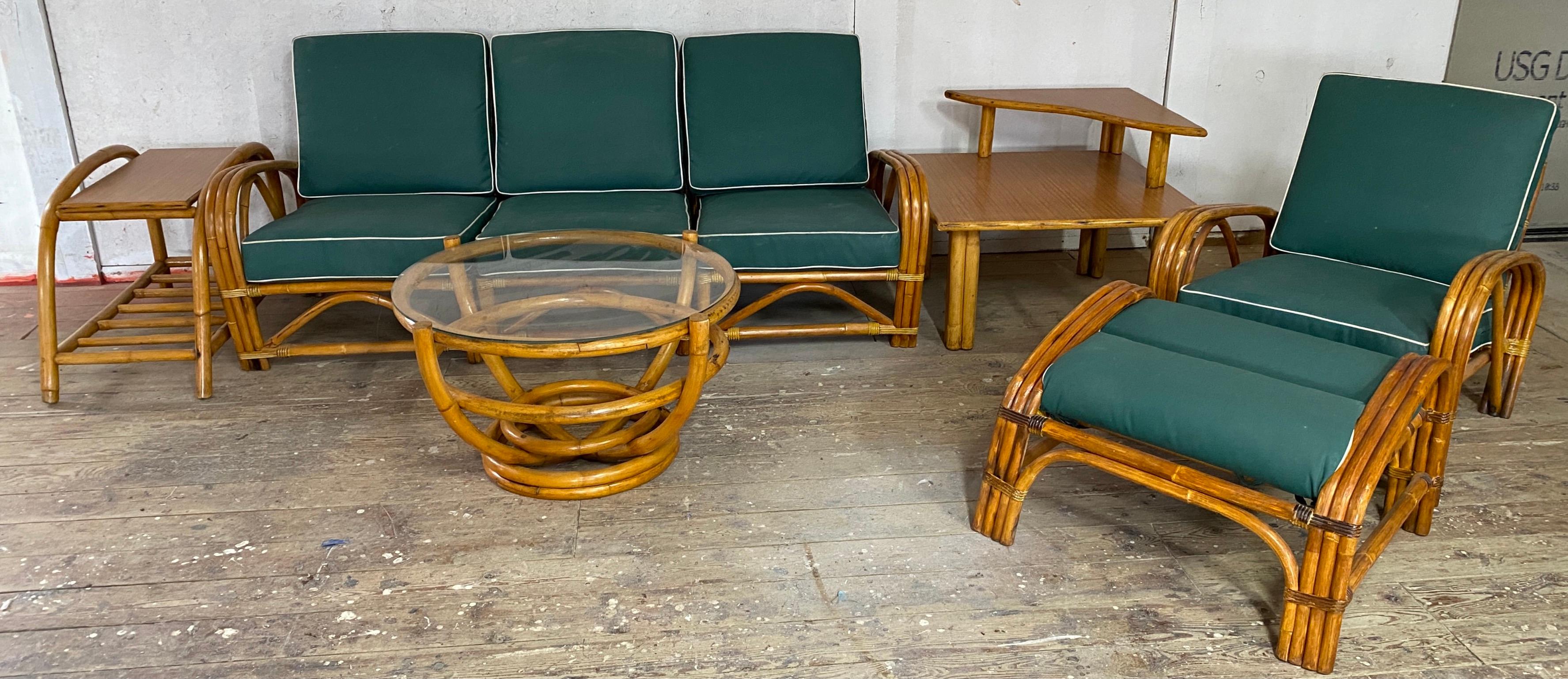 Ensemble de sièges Art Déco 6 pièces en bois cintré, bambou et osier en vente 7