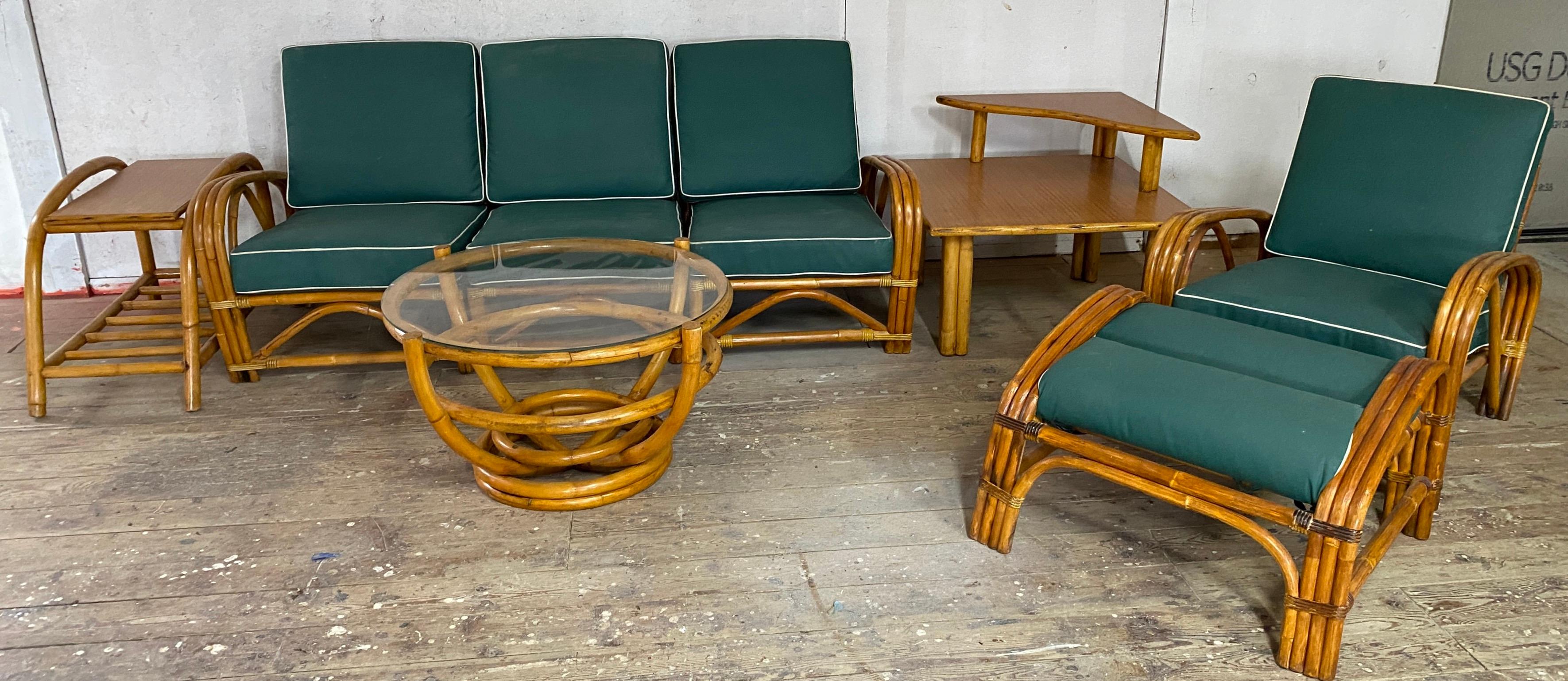 Ensemble de sièges Art Déco 6 pièces en bois cintré, bambou et osier en vente 9