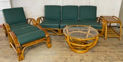 6 Piece Art Deco Bentwood Bamboo Wicker Seating Ensemble