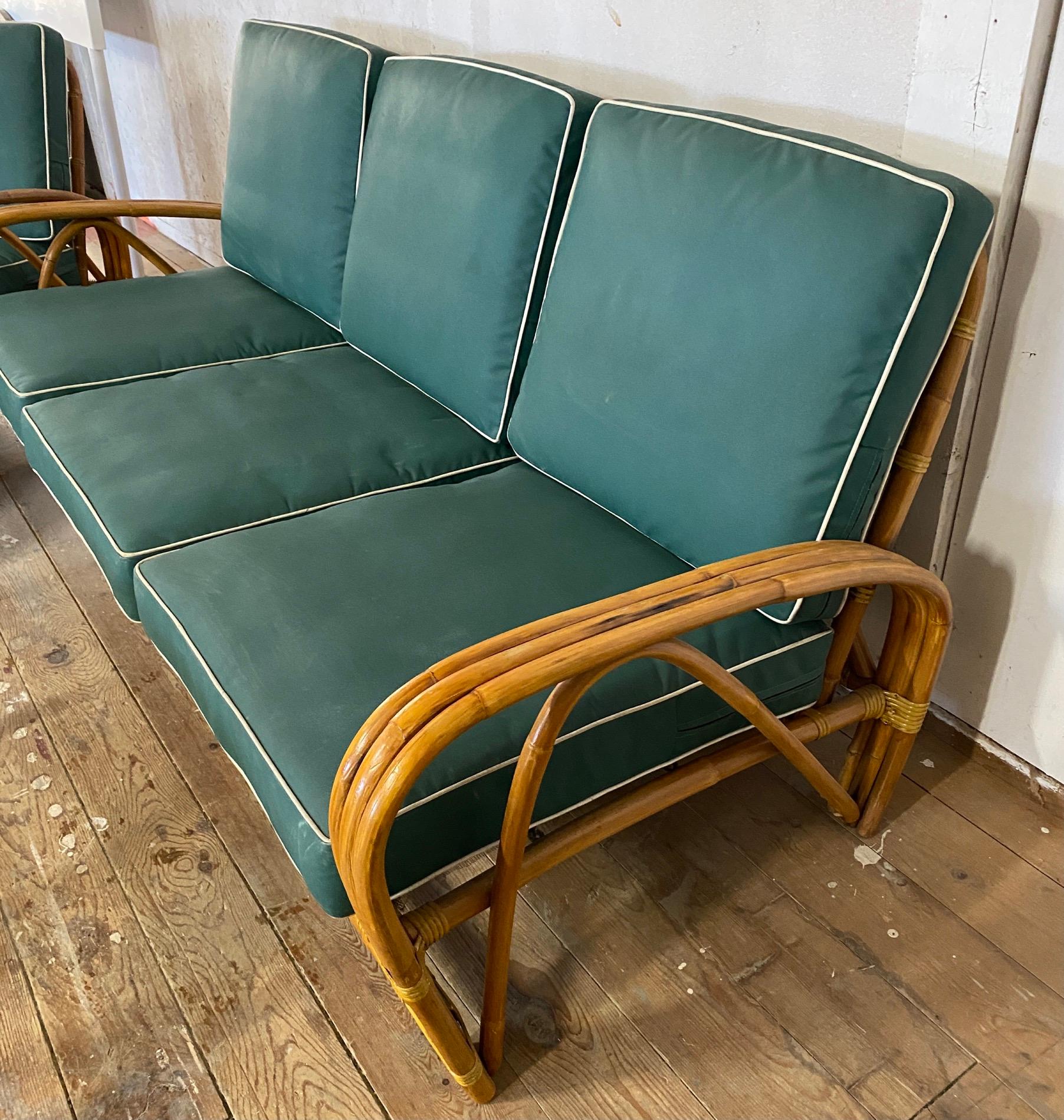 Ensemble de sièges Art Déco 6 pièces en bois cintré, bambou et osier Bon état - En vente à Sheffield, MA