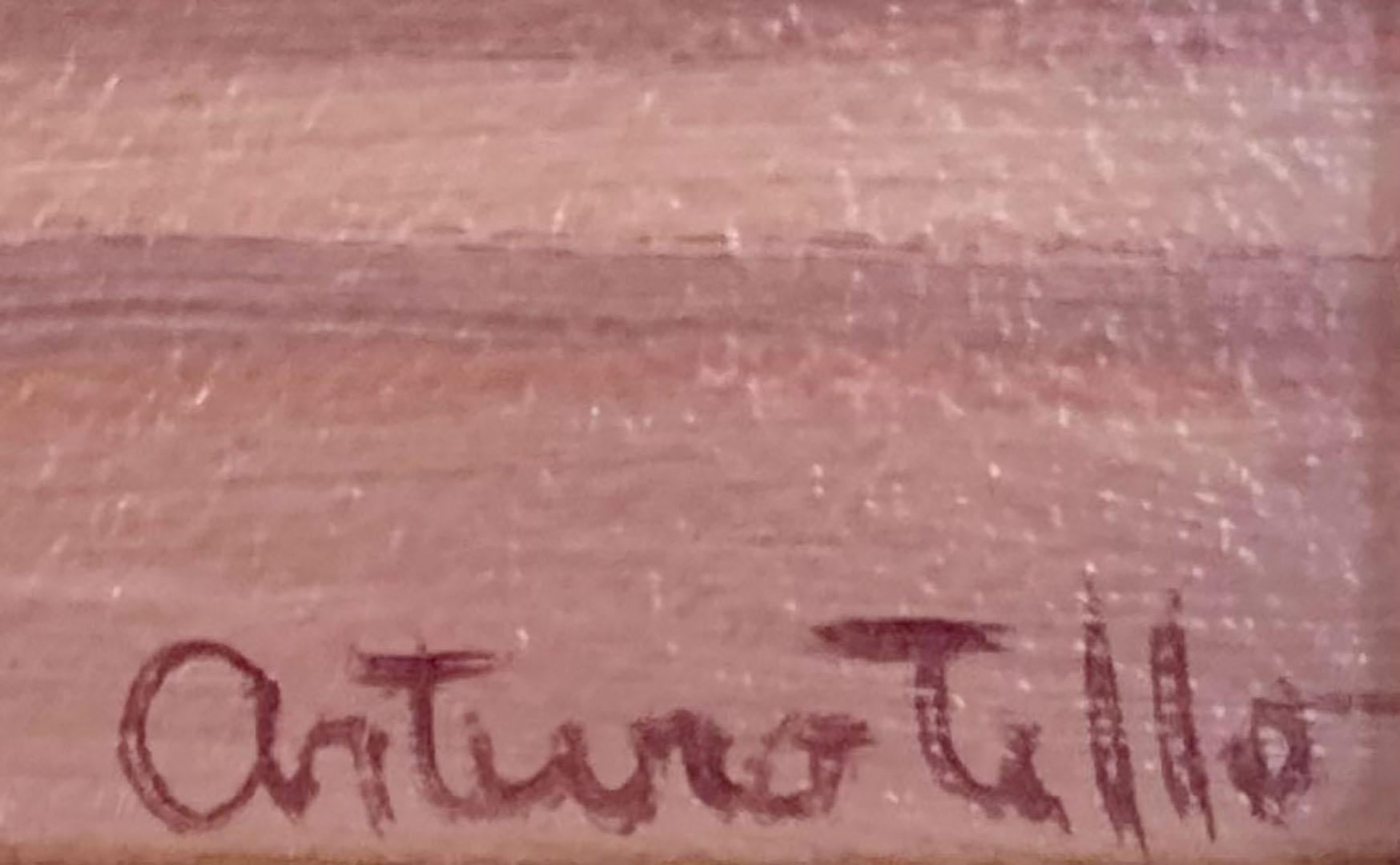 L'artista californiano Arturo Tello ha firmato un dipinto a olio su un paesaggio. Firmato in basso a destra. Opacizzato e incorniciato. Il dipinto in sé misura undici pollici. Circa anni '70.