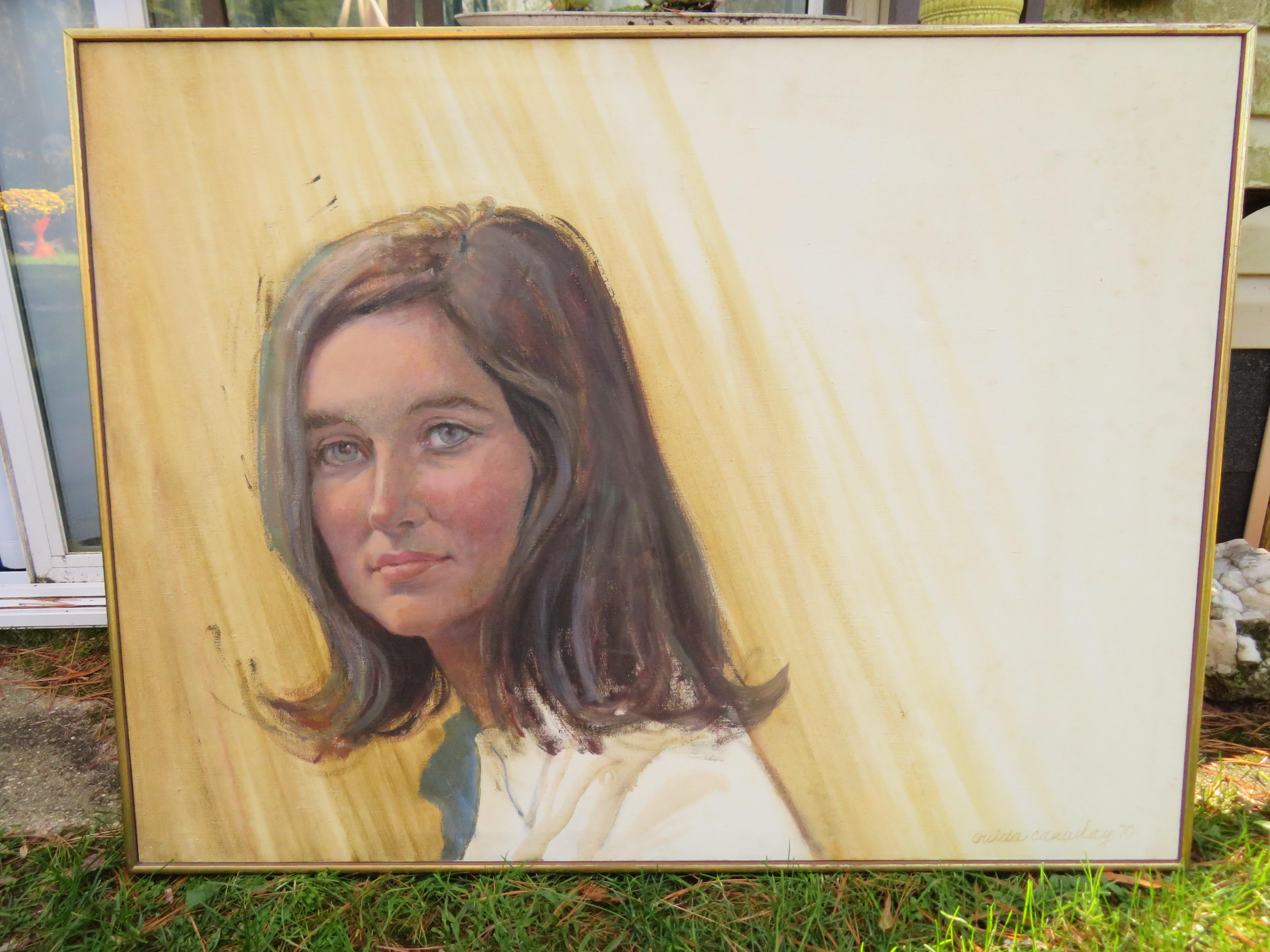 Listed Artist Ouida Canaday 1970’s Portrait of Beautiful Young Woman For Sale 8