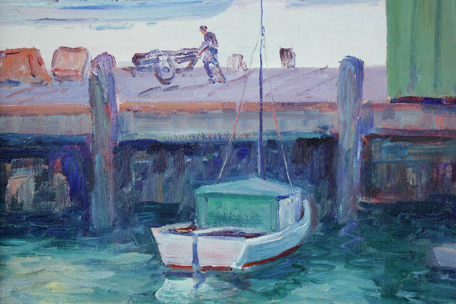 Listed California Artist Bess Gilbert Oil Painting San Diego Harbor Pier, 1930s 2