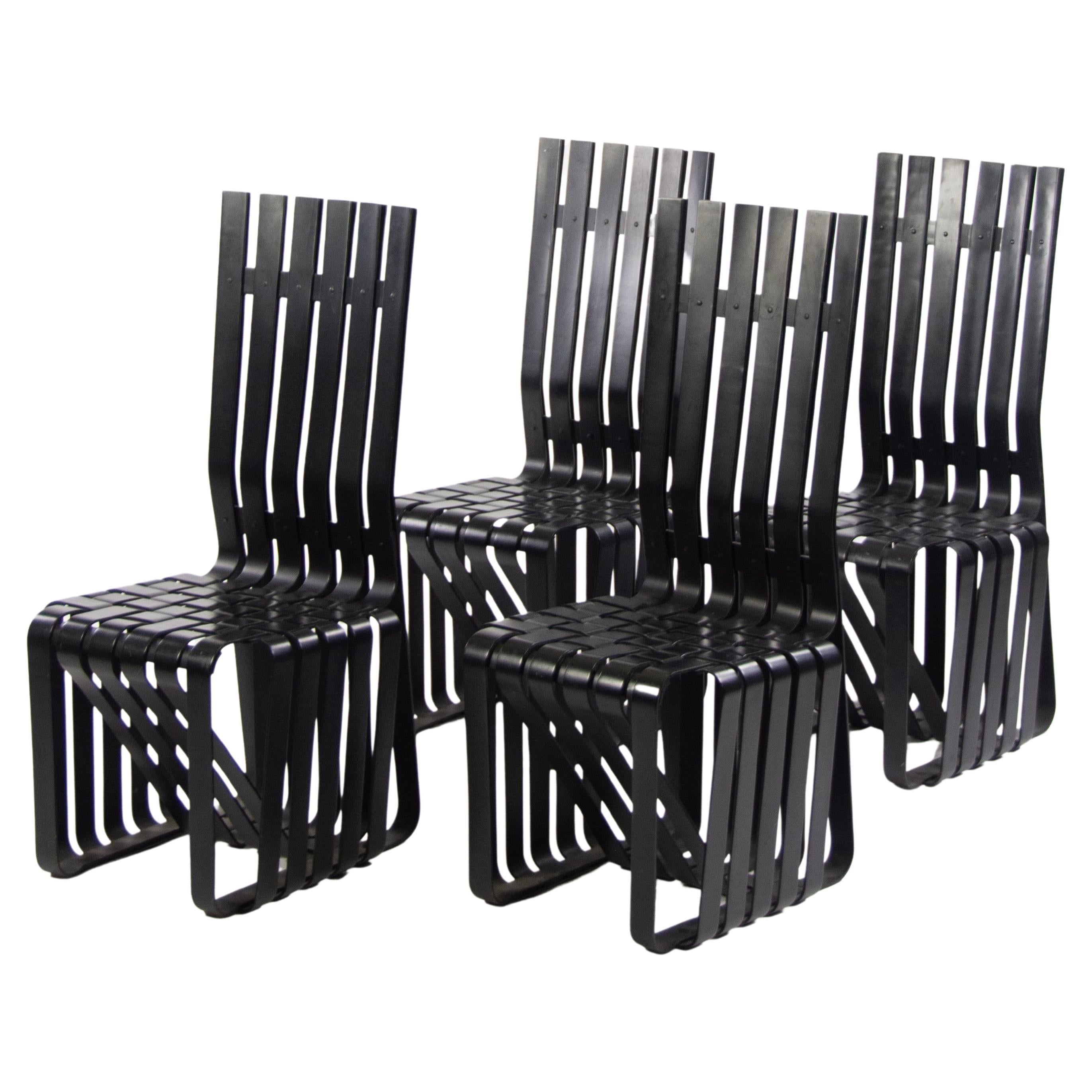 1990s Set of Four Frank Gehry for Knoll High Sticking Dining Side Chairs Maple For Sale