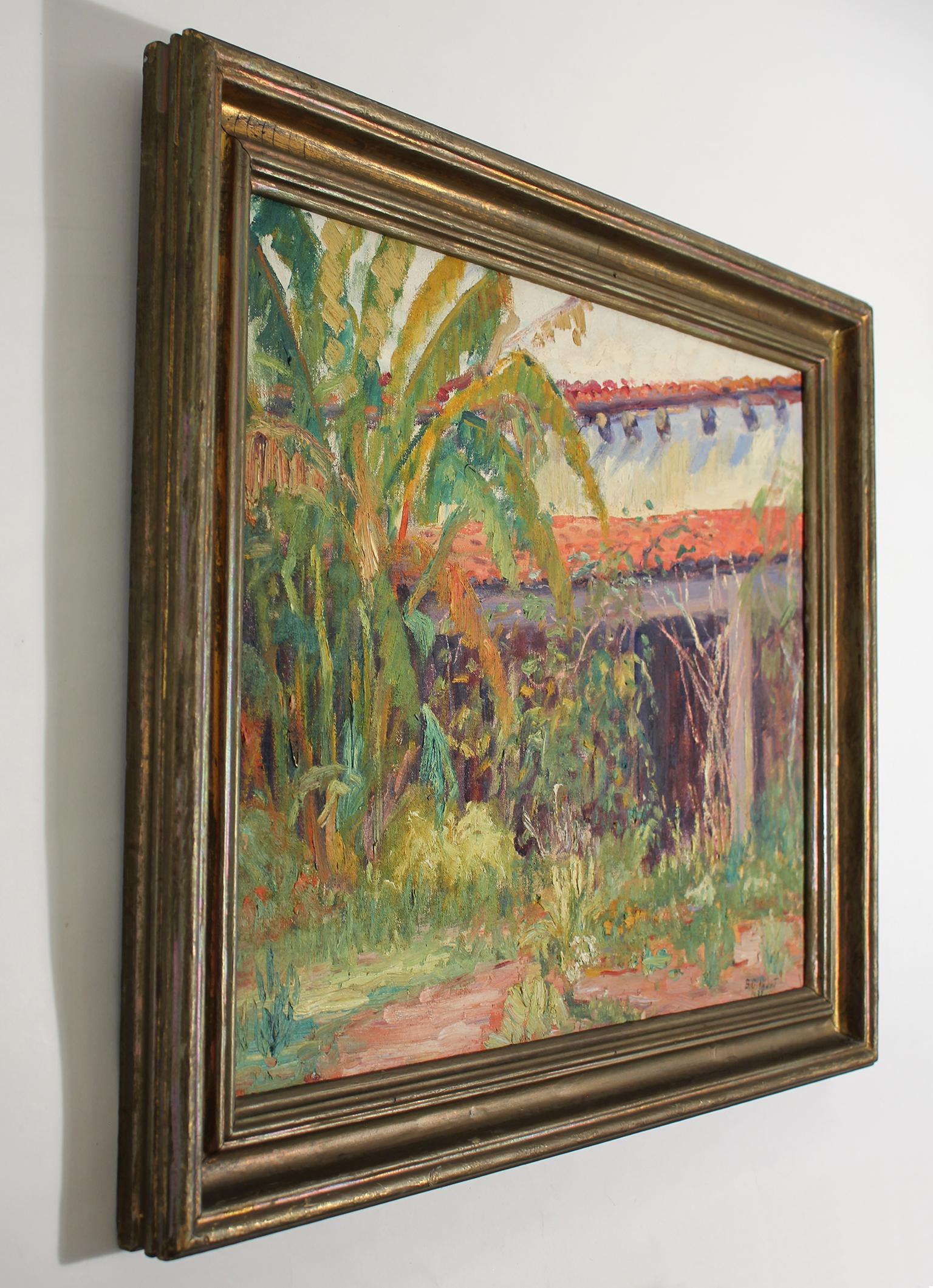 Mid-20th Century Listed San Diego Artist Bess Gilbert Impressionist Oil Painting Old Town, 1933