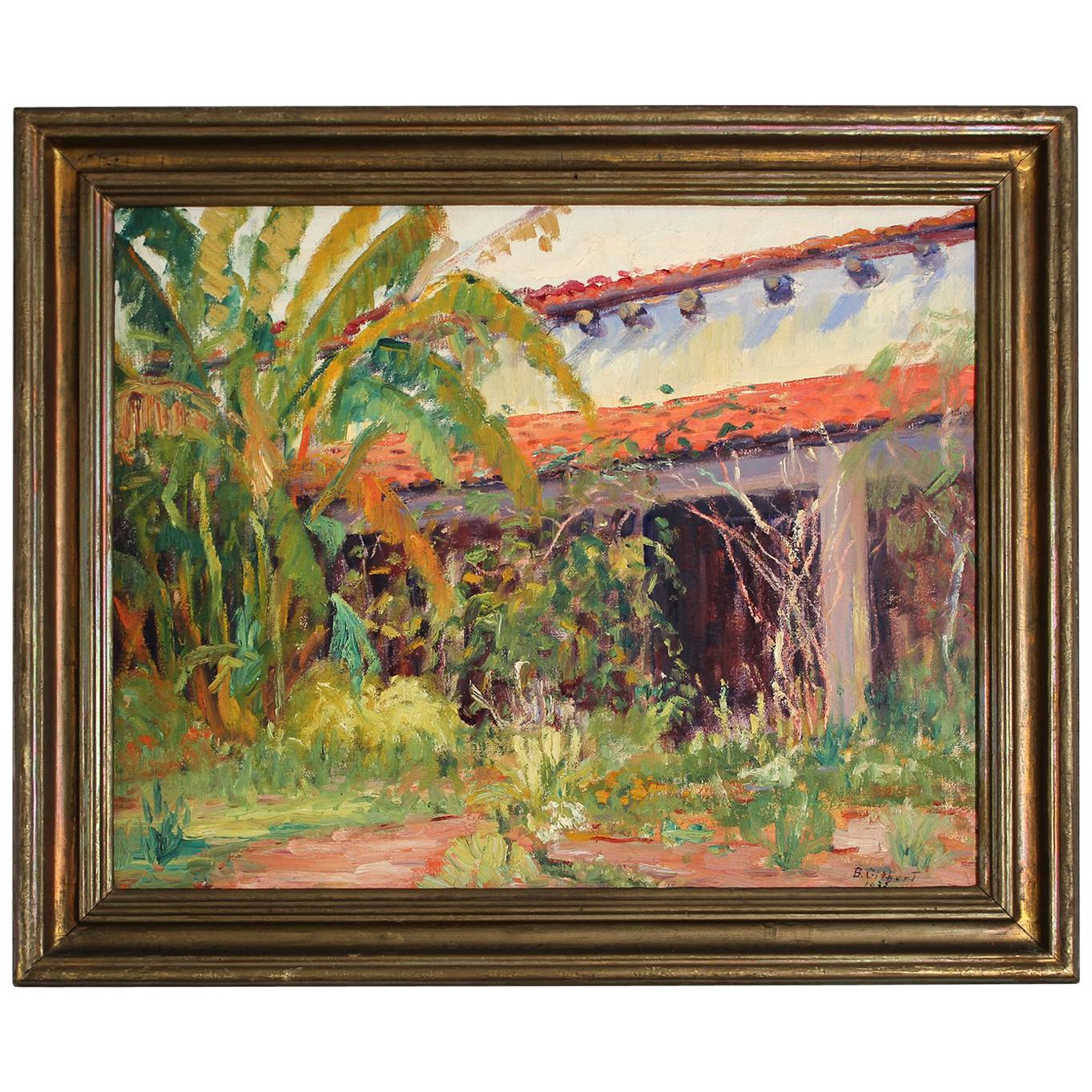 Listed San Diego Artist Bess Gilbert Impressionist Oil Painting Old Town, 1933