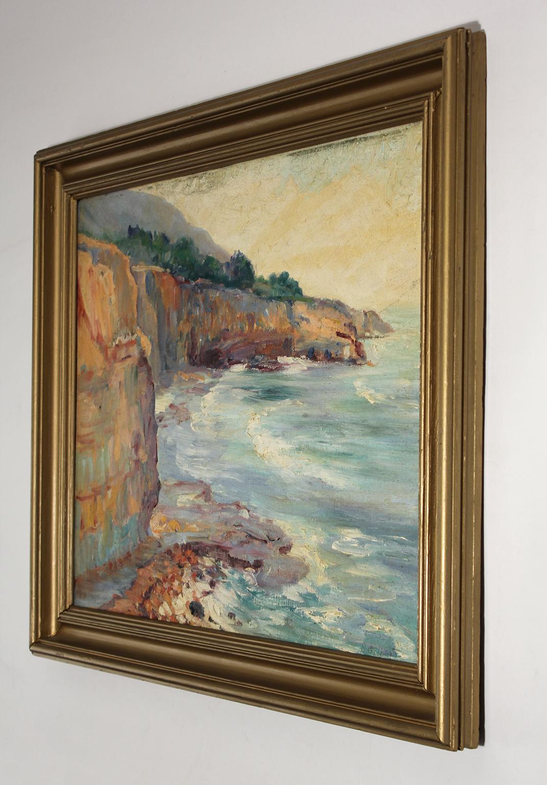 Listed San Diego Artist Bess Gilbert Impressionist Oil Painting Sunset Cliffs 1