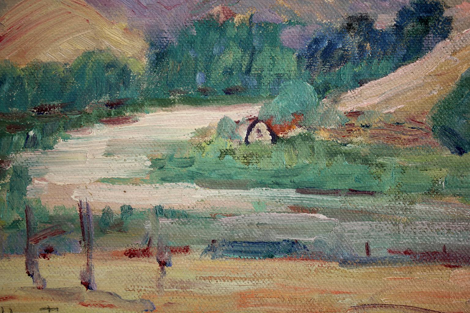 Listed San Diego Artist Bess Gilbert Impressionist Plein Air Oil Painting, 1930s For Sale 2