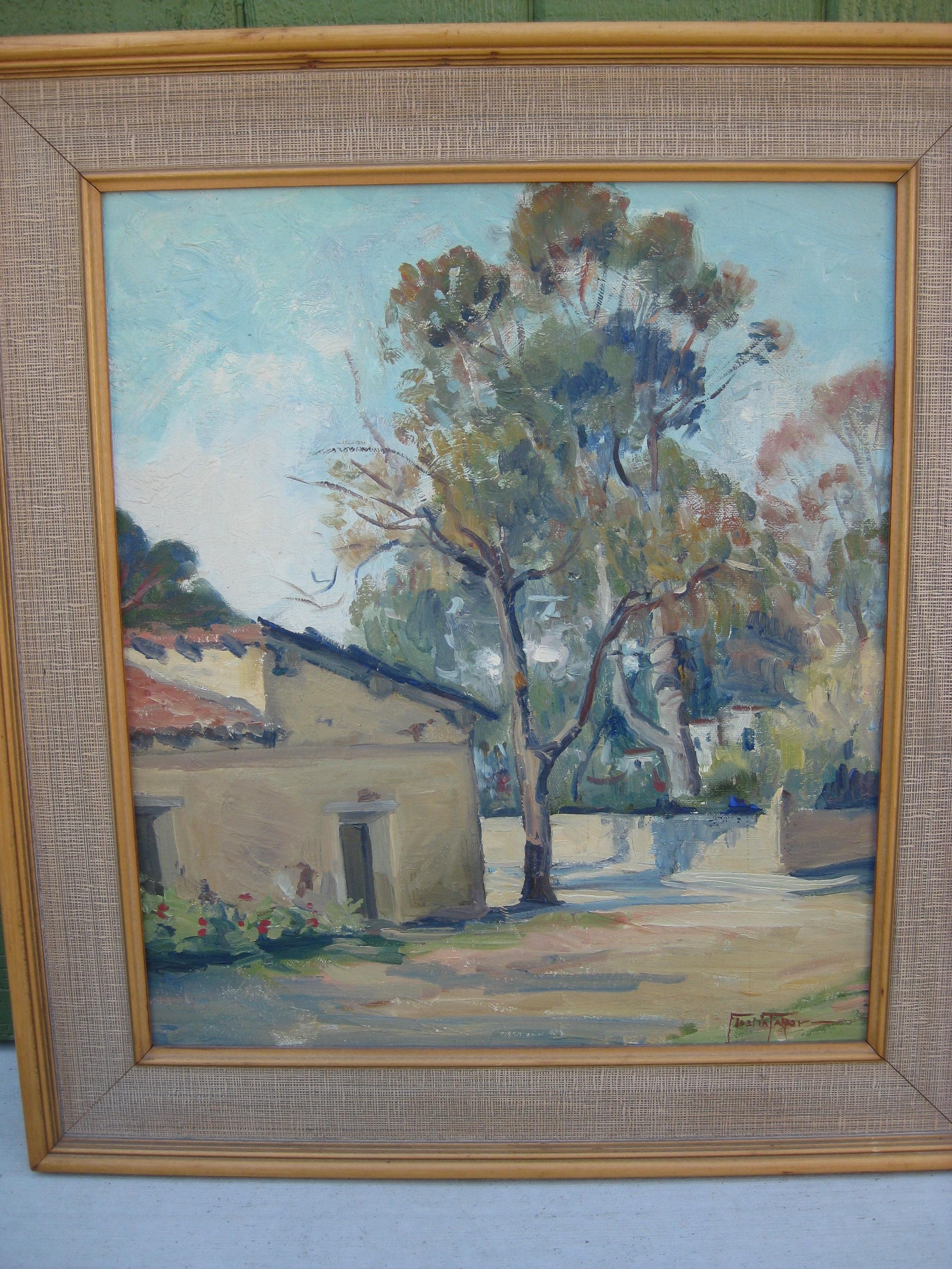 Hand-Painted Listed San Diego California Artist Fidelia Taylor Plein Air Oil Painting, 1930's For Sale