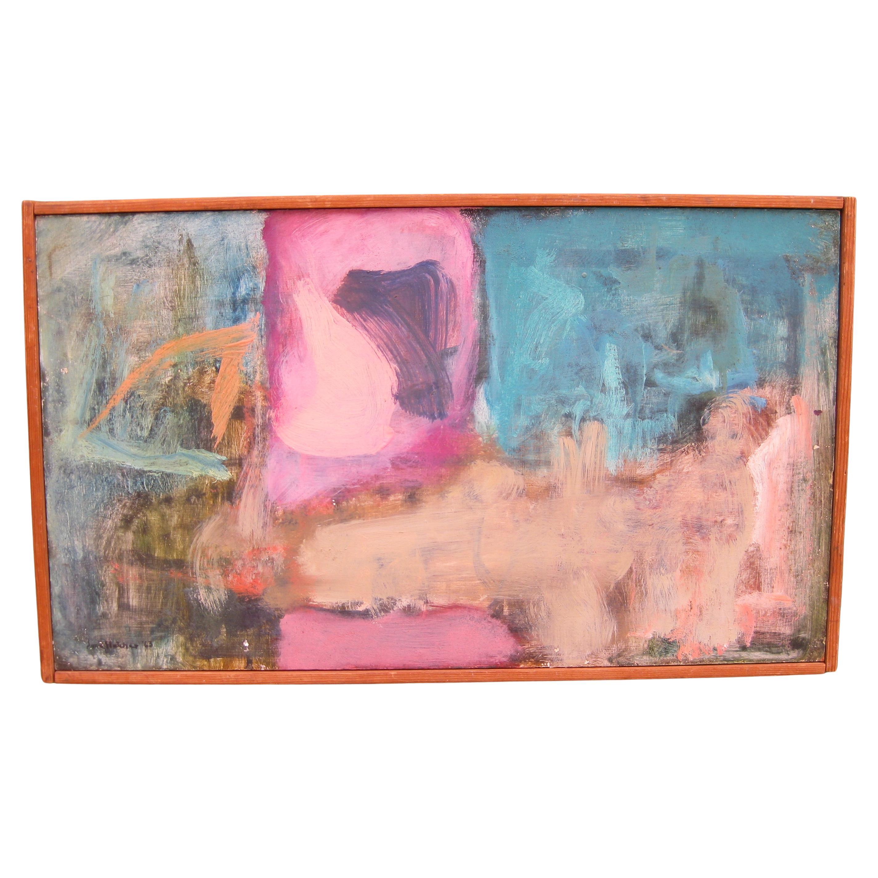 Listed San Diego California Artist Jane Fletcher Abstract Oil Painting, 1963