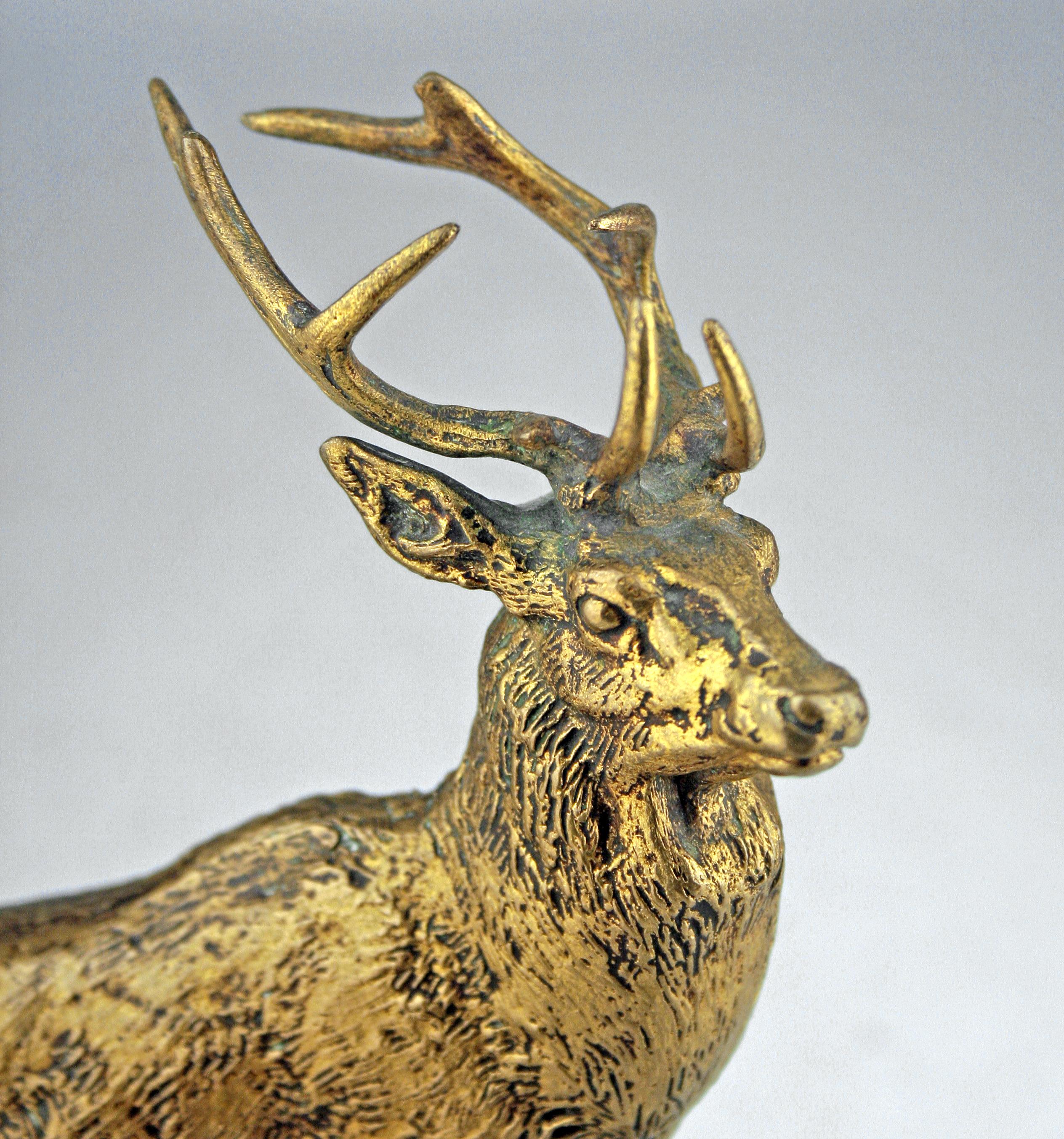 „Listening Stag“ des romantischen Autors A.L. Barye, hergestellt von Barbedienne in Bronze (Poliert) im Angebot