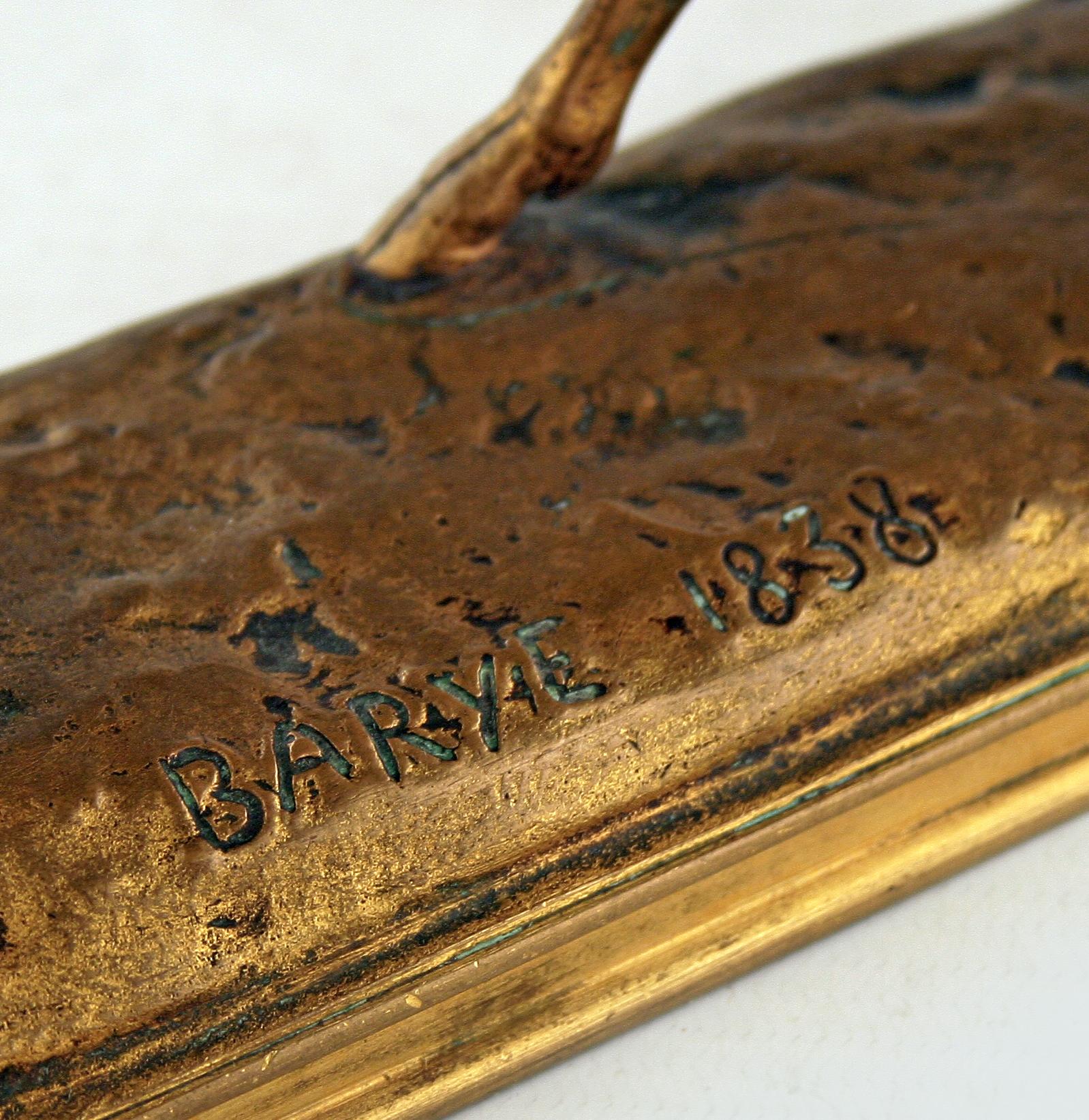 „Listening Stag“ des romantischen Autors A.L. Barye, hergestellt von Barbedienne in Bronze (19. Jahrhundert) im Angebot