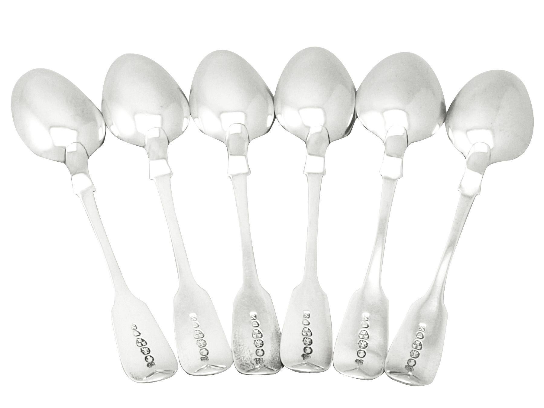A fine and impressive set of six antique Victorian Newcastle sterling silver Fiddle pattern teaspoons; an addition to our silver teaware collection.

These fine antique Victorian Newcastle sterling silver teaspoons have been crafted in Fiddle