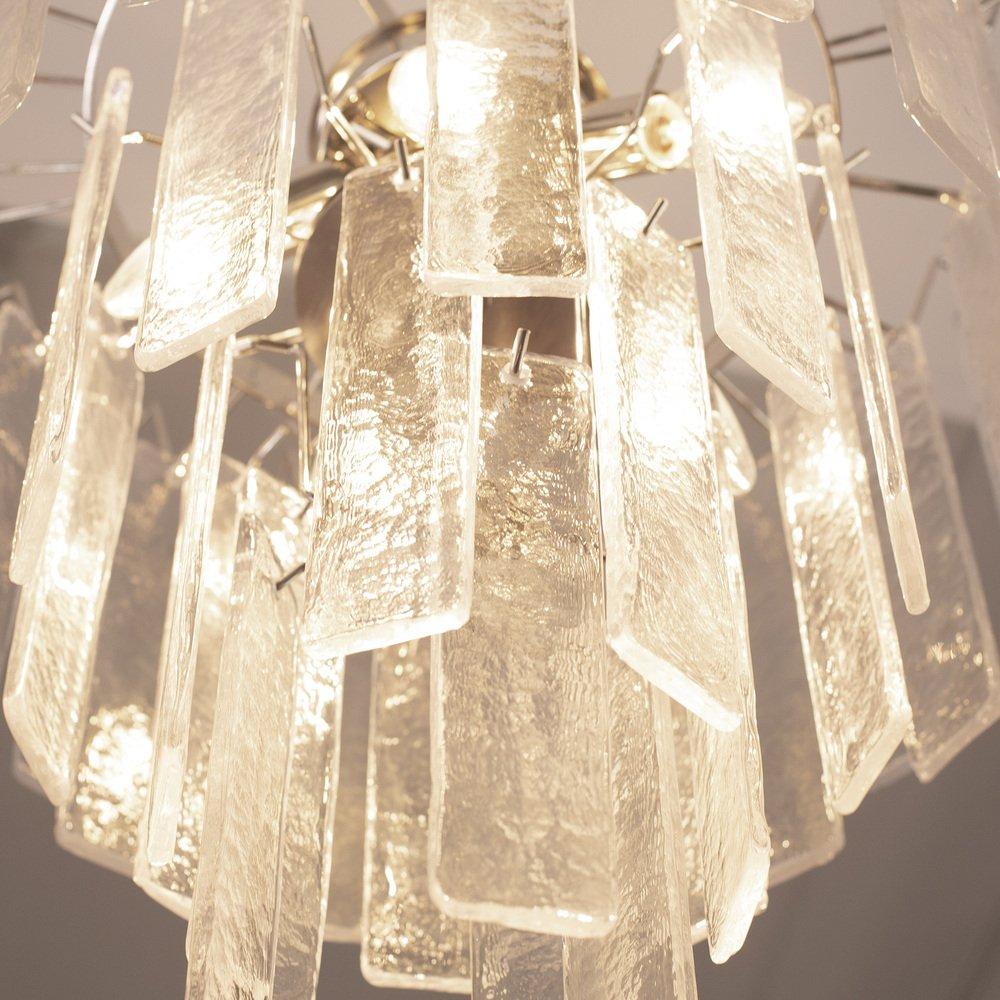 Italian Pendant Lamp in Murano Glass, clear listelli chandelier, Italy For Sale
