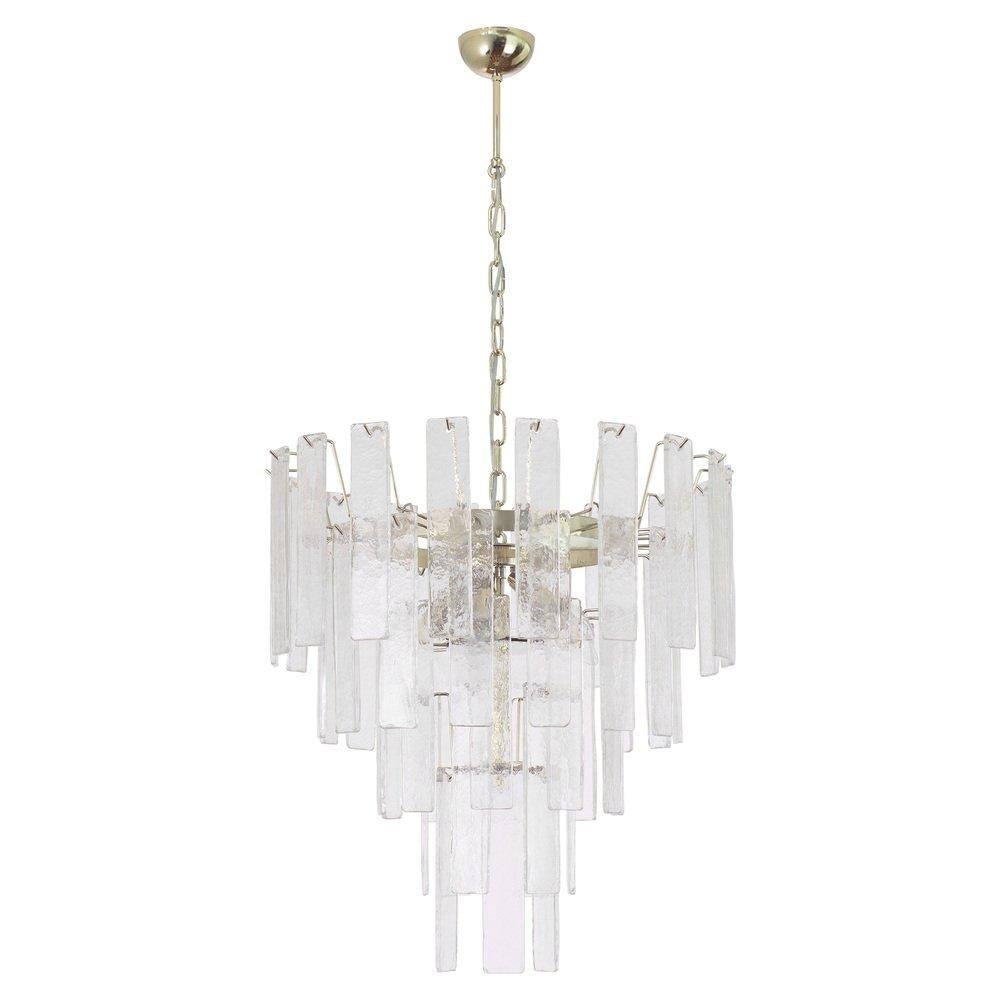 Pendant Lamp in Murano Glass, clear listelli chandelier, Italy In Good Condition For Sale In Venezia, IT