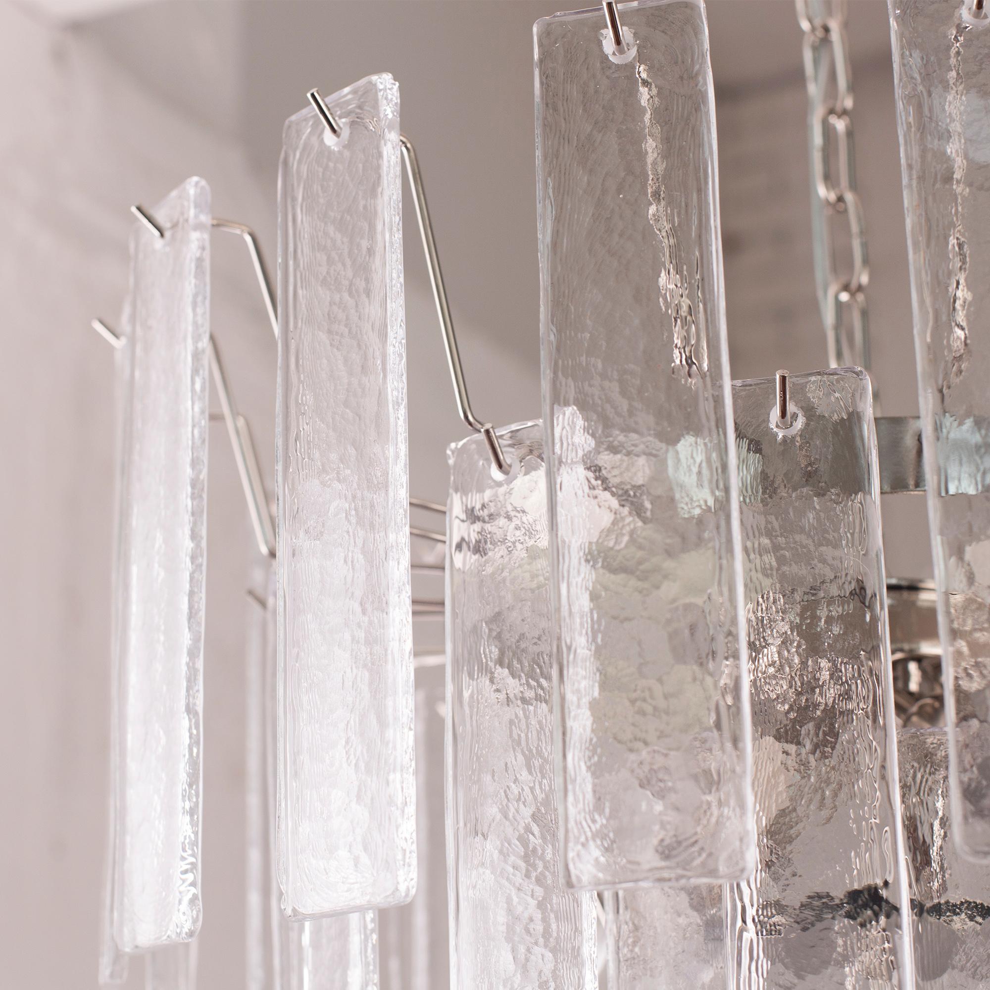 Pendant Lamp in Murano Glass, clear listelli chandelier, Italy For Sale 1