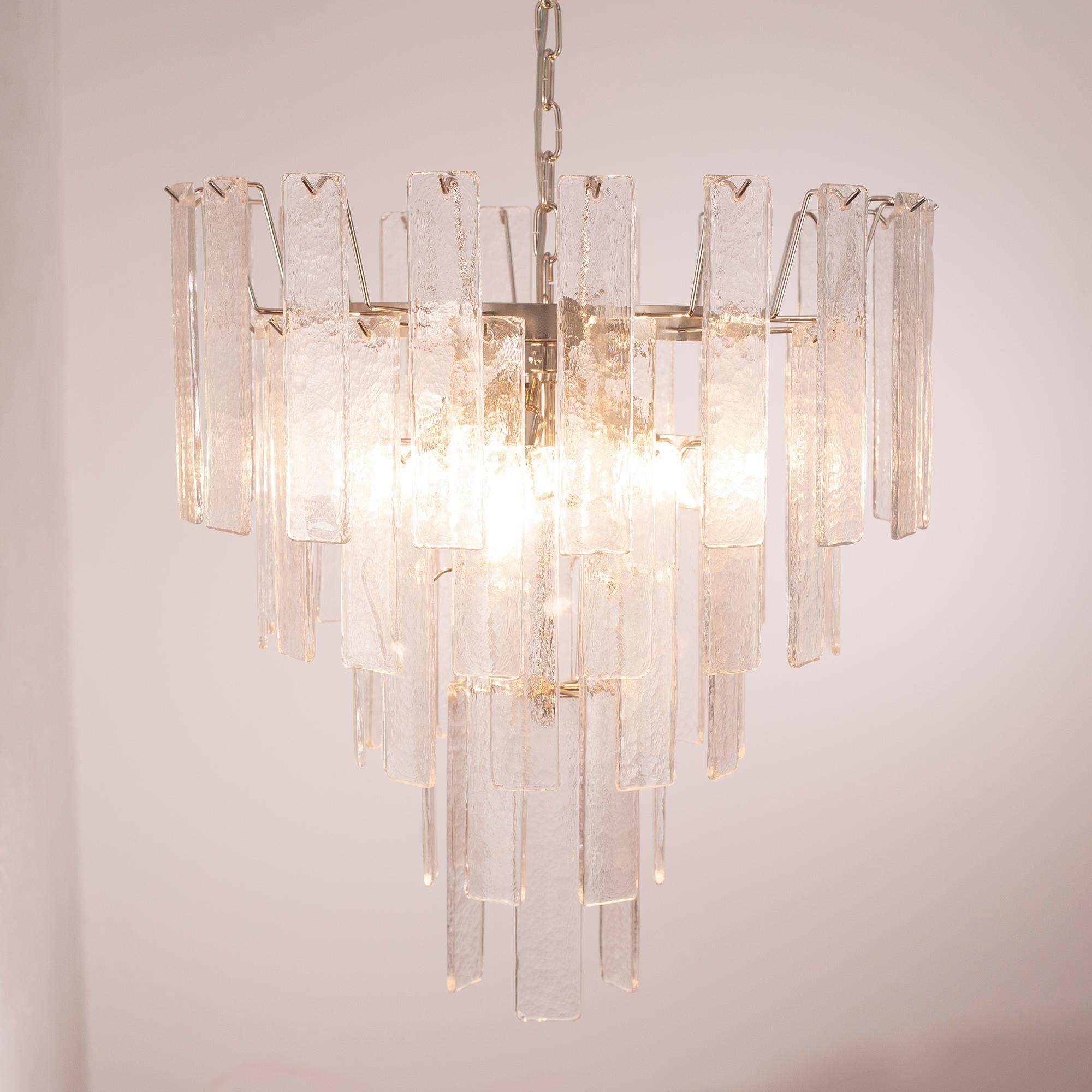 Pendant Lamp in Murano Glass, clear listelli chandelier, Italy For Sale 2