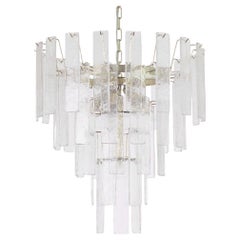 Pendant Lamp in Murano Glass, clear listelli chandelier, Italy
