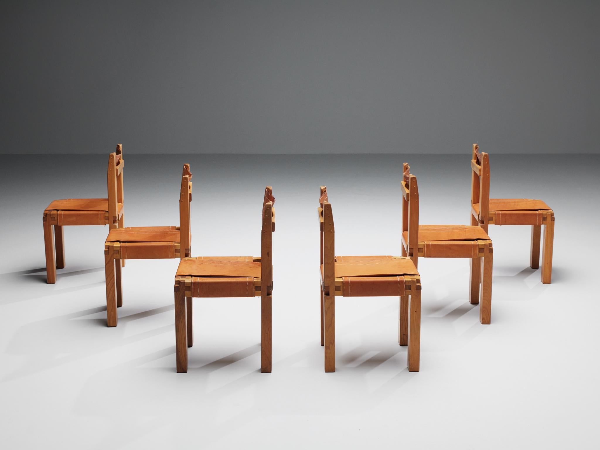 Mid-20th Century Listing for D: Two Pierre Chapo 'S11' Chairs in Cognac Leather