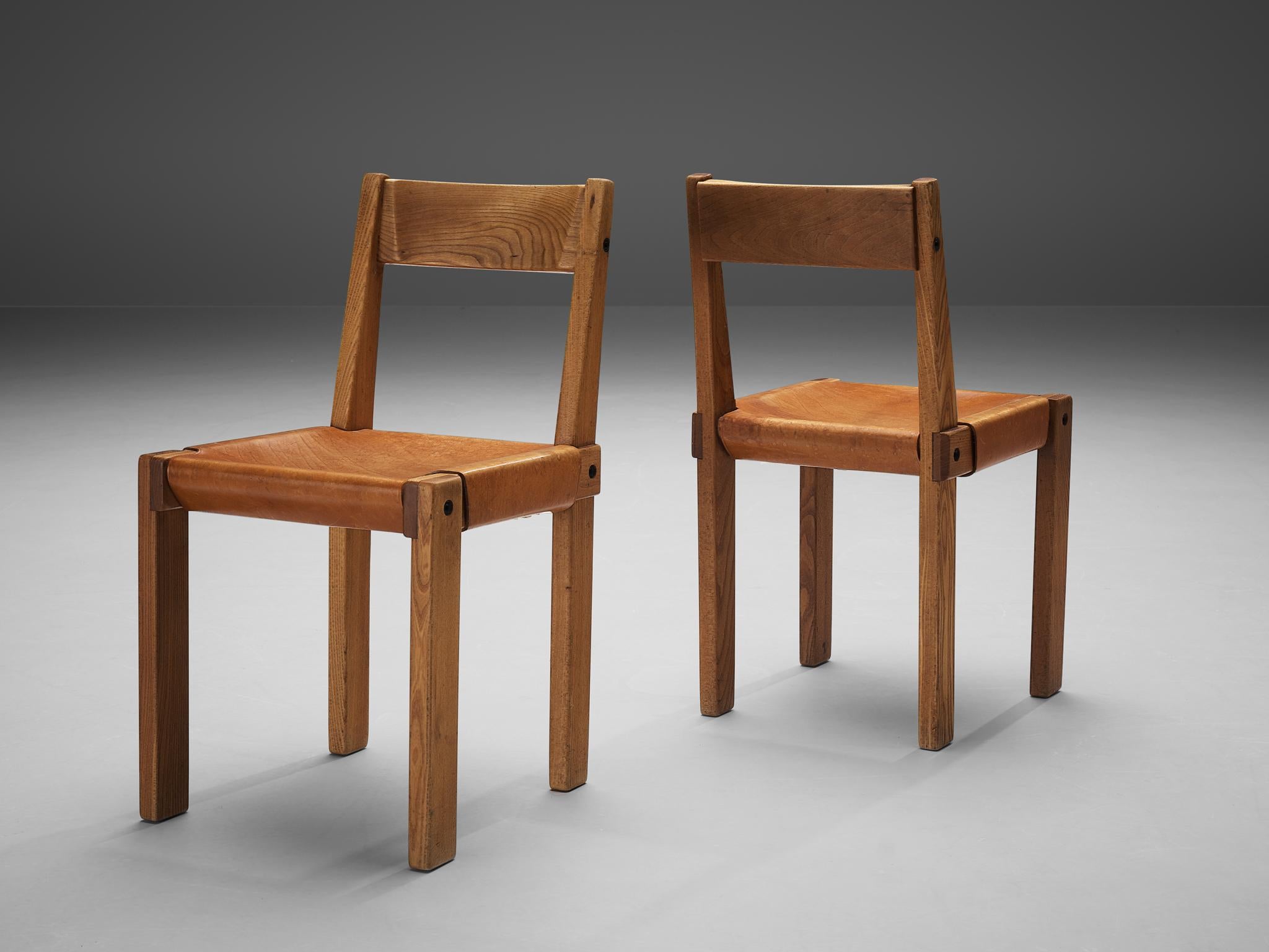 Mid-Century Modern Listing for T: Eight Pierre Chapo 'S24' Chairs in Solid Elm and Cognac Leather