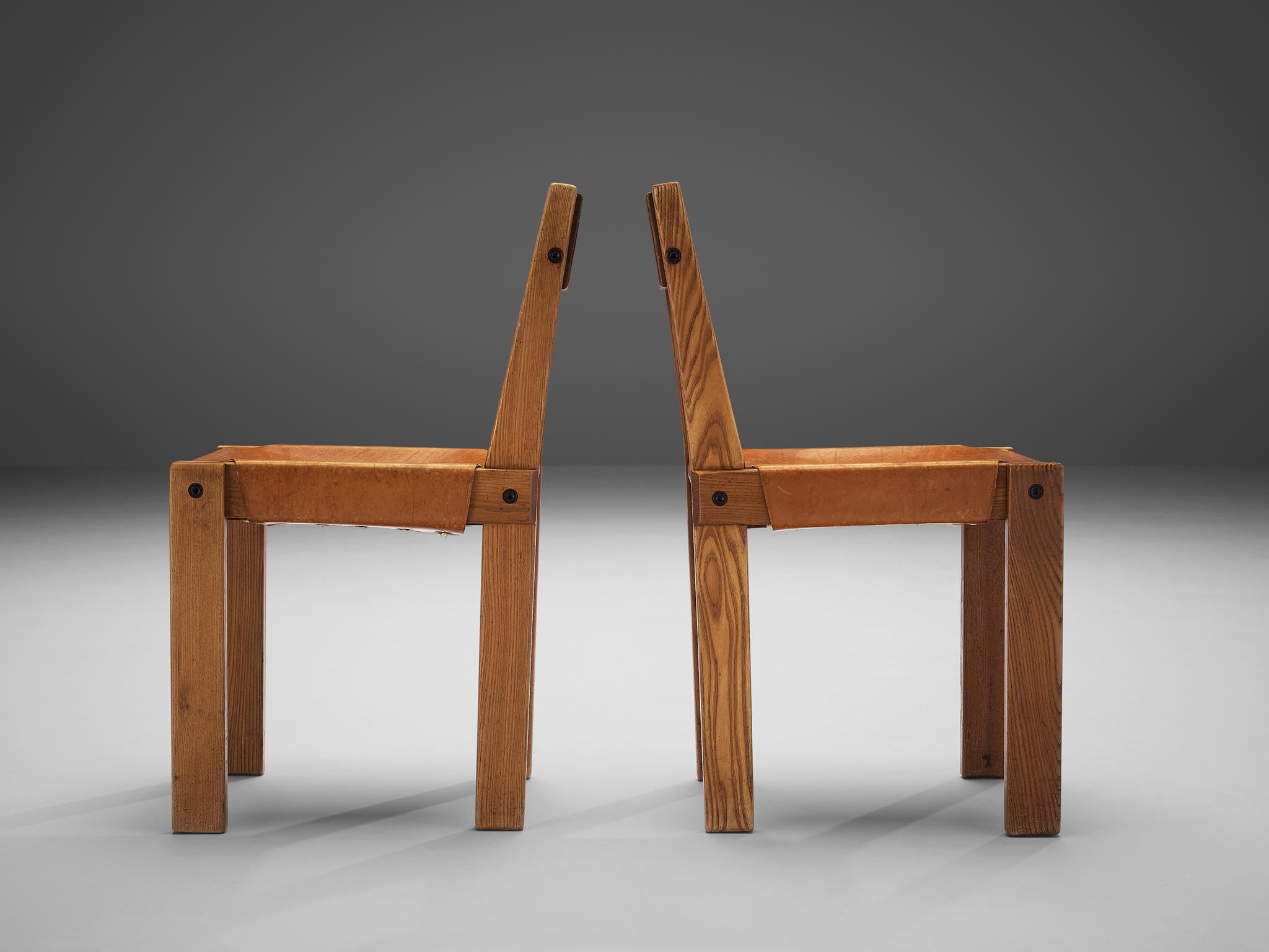 Mid-20th Century Listing for T: Eight Pierre Chapo 'S24' Chairs in Solid Elm and Cognac Leather