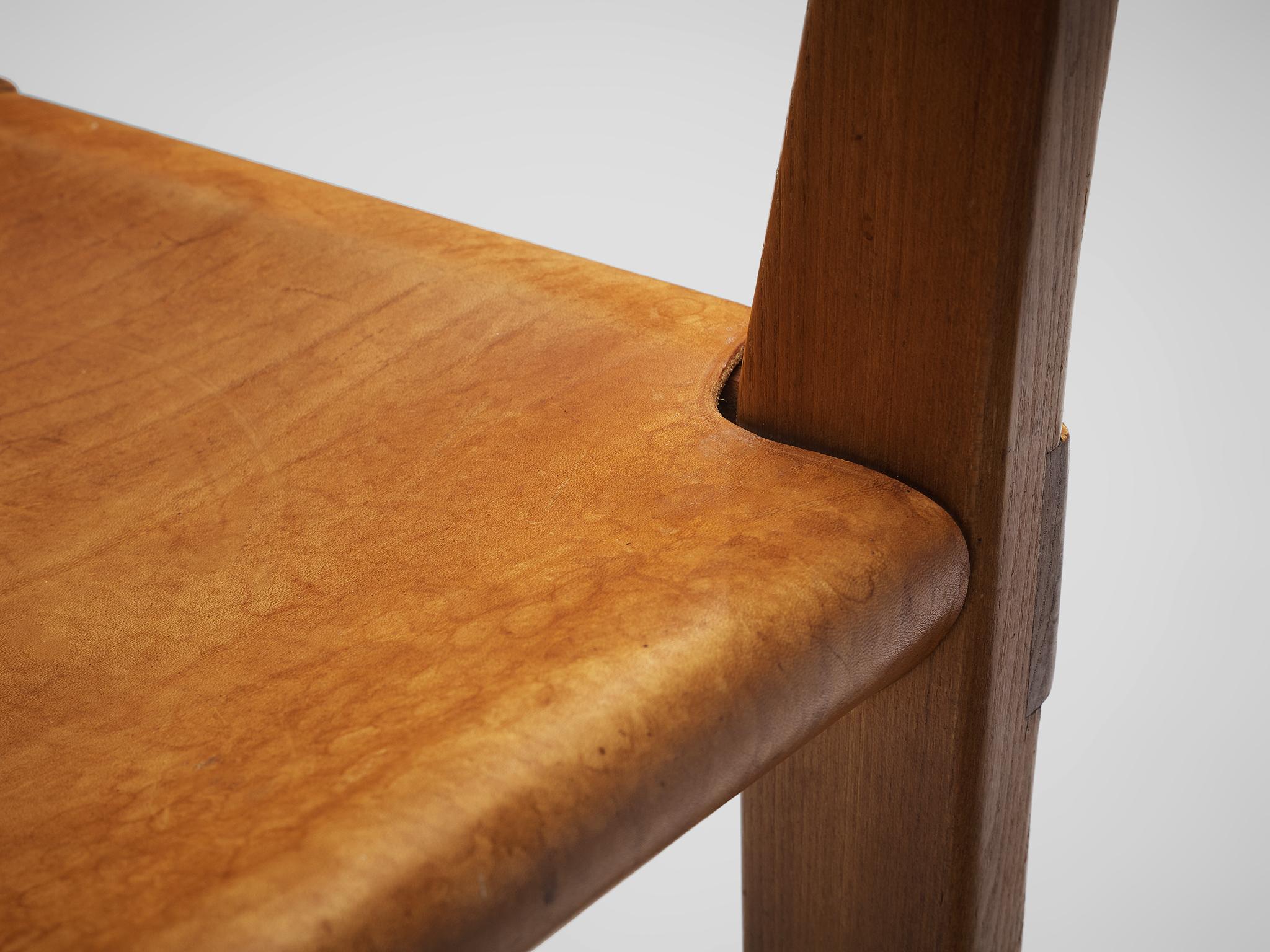 Listing for T: Eight Pierre Chapo 'S24' Chairs in Solid Elm and Cognac Leather 2