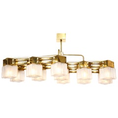 Listing Heather Midcentury Style Brass and White Murano Glass Chandelier, Italy