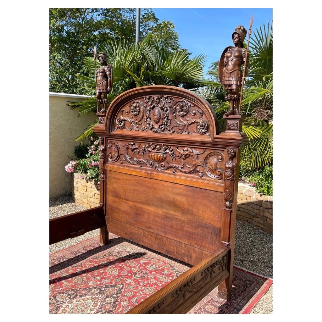 19th Century, Renaissance Style Carved Walnut Castle Bed For Sale 3