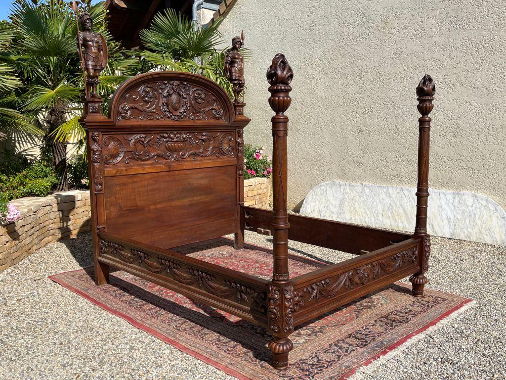 19th Century, Renaissance Style Carved Walnut Castle Bed For Sale 5