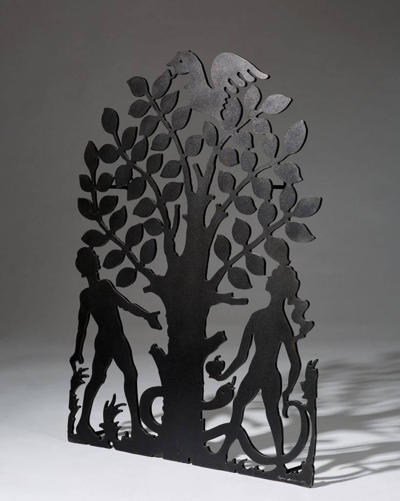 Lit wall sculpture designed by Ragnar Andersson, 
Sweden, 1985.

Iron.

Signed in the back.

Measurements: 
H: 82 cm/ 2' 8 3/4''.
