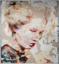 Lita Cabellut. Pluma Azul. 2021. Técnica mixta sobre lienzo. 200 x 180 cm.