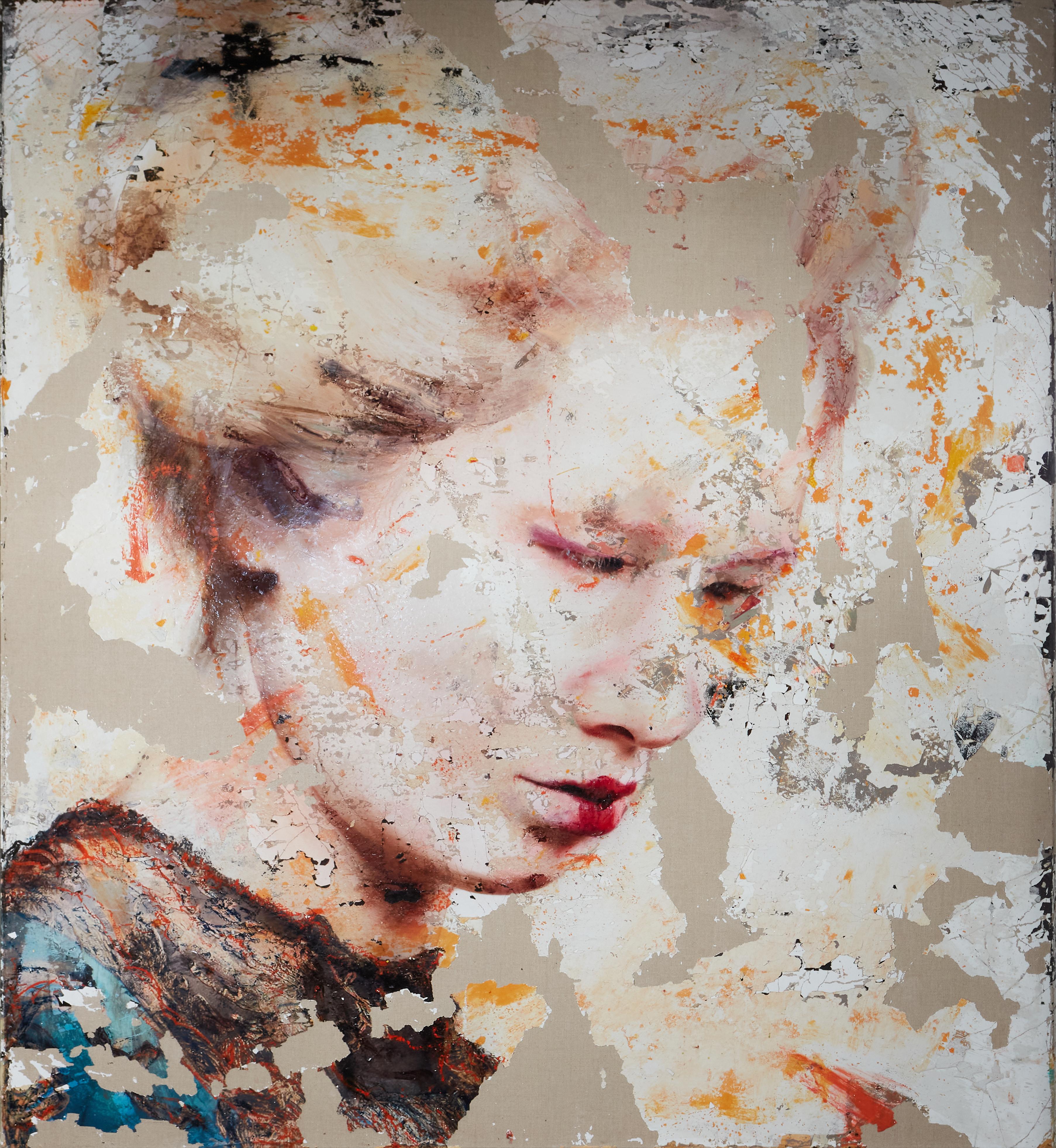Lita Cabellut. Pluma Azul. 2021. Mixed media on canvas. 200 x 180 cm.