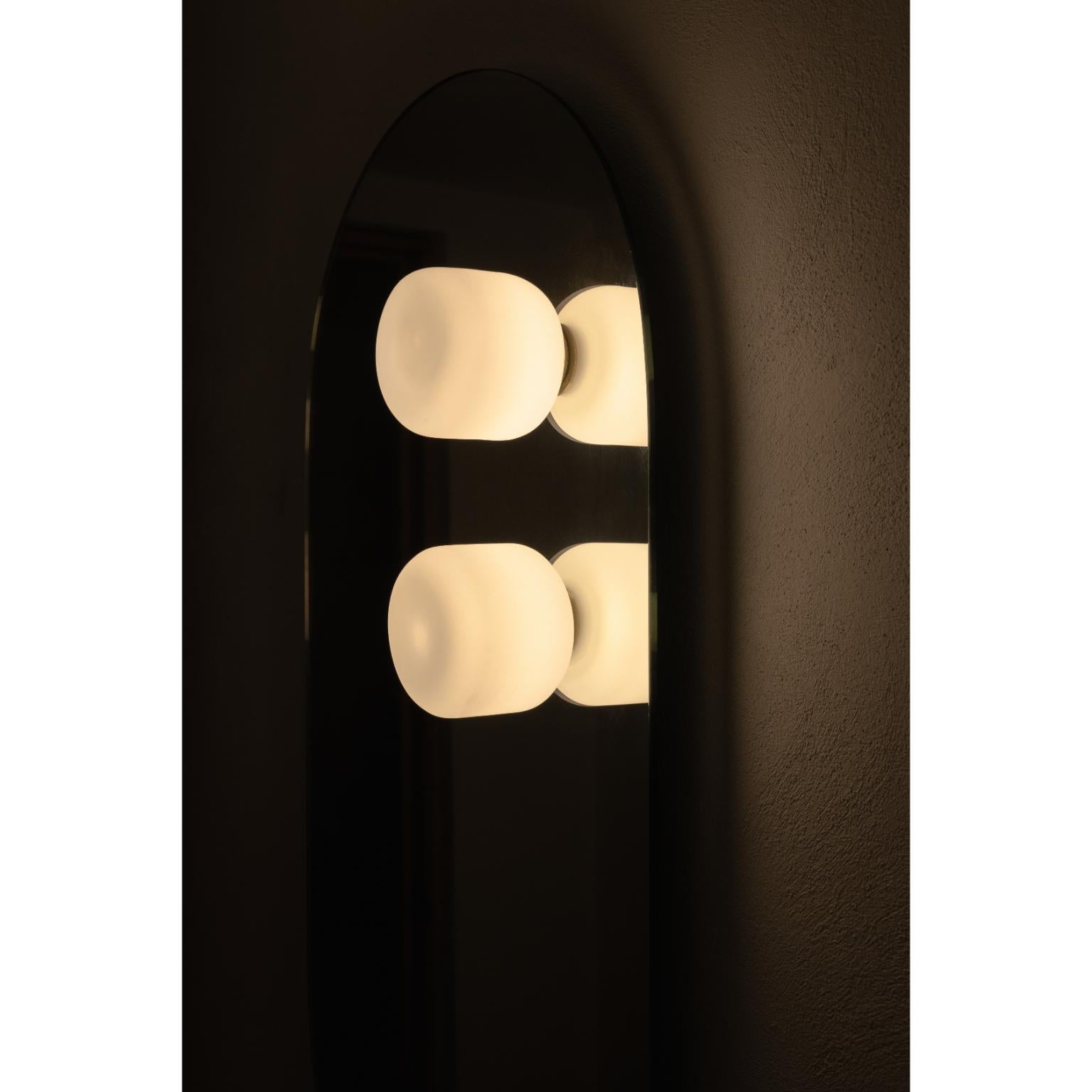 Modern Lita Double Wall Sconce in Brushed Brass with Opaline Glass Spheres by Nuumbra For Sale