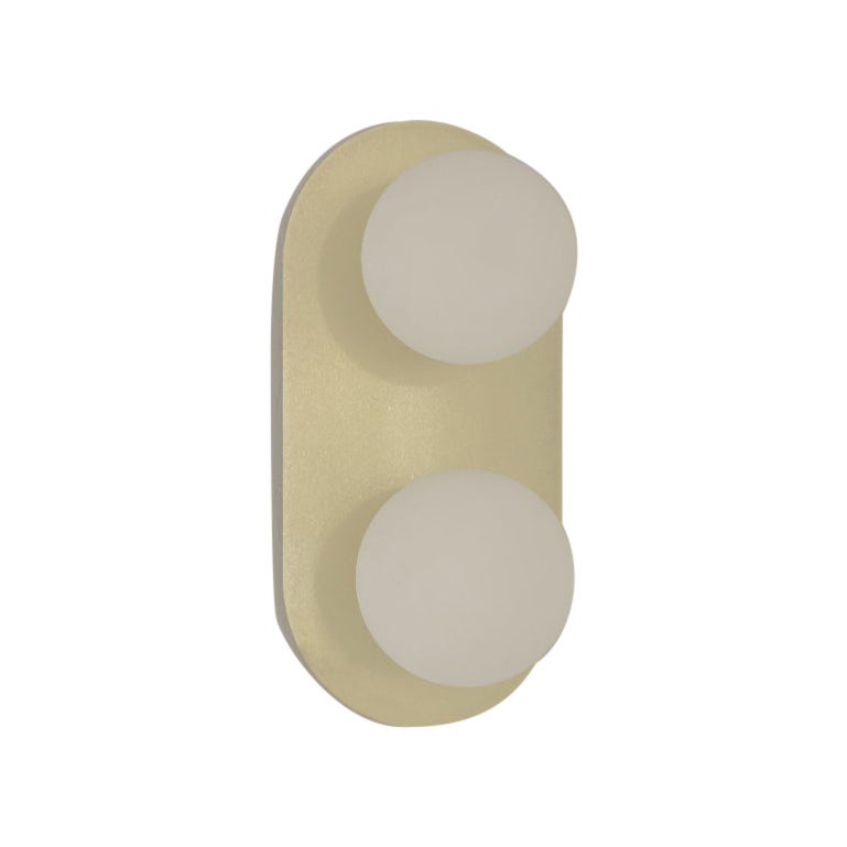 Lita Double Wall Sconce in Brushed Brass with Opaline Glass Spheres by Nuumbra