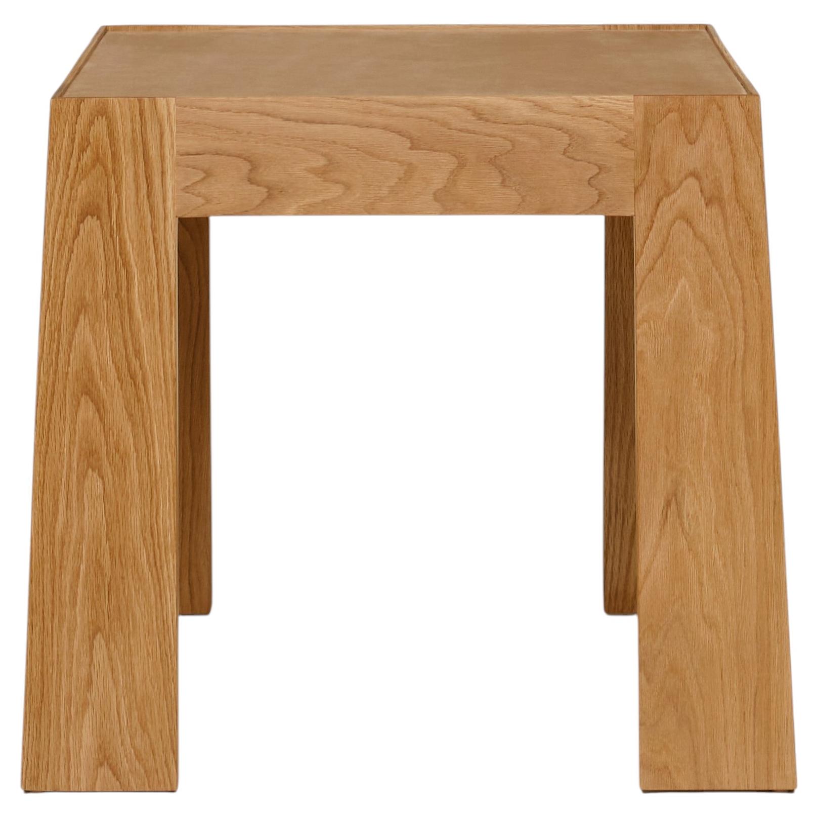 Lith Side Table by Lynnea Jean, Hand-Crafted White Oak & Leather