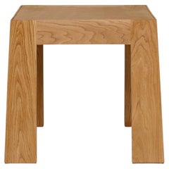 Lith Side Table by Lynnea Jean, Hand-Crafted White Oak & Leather