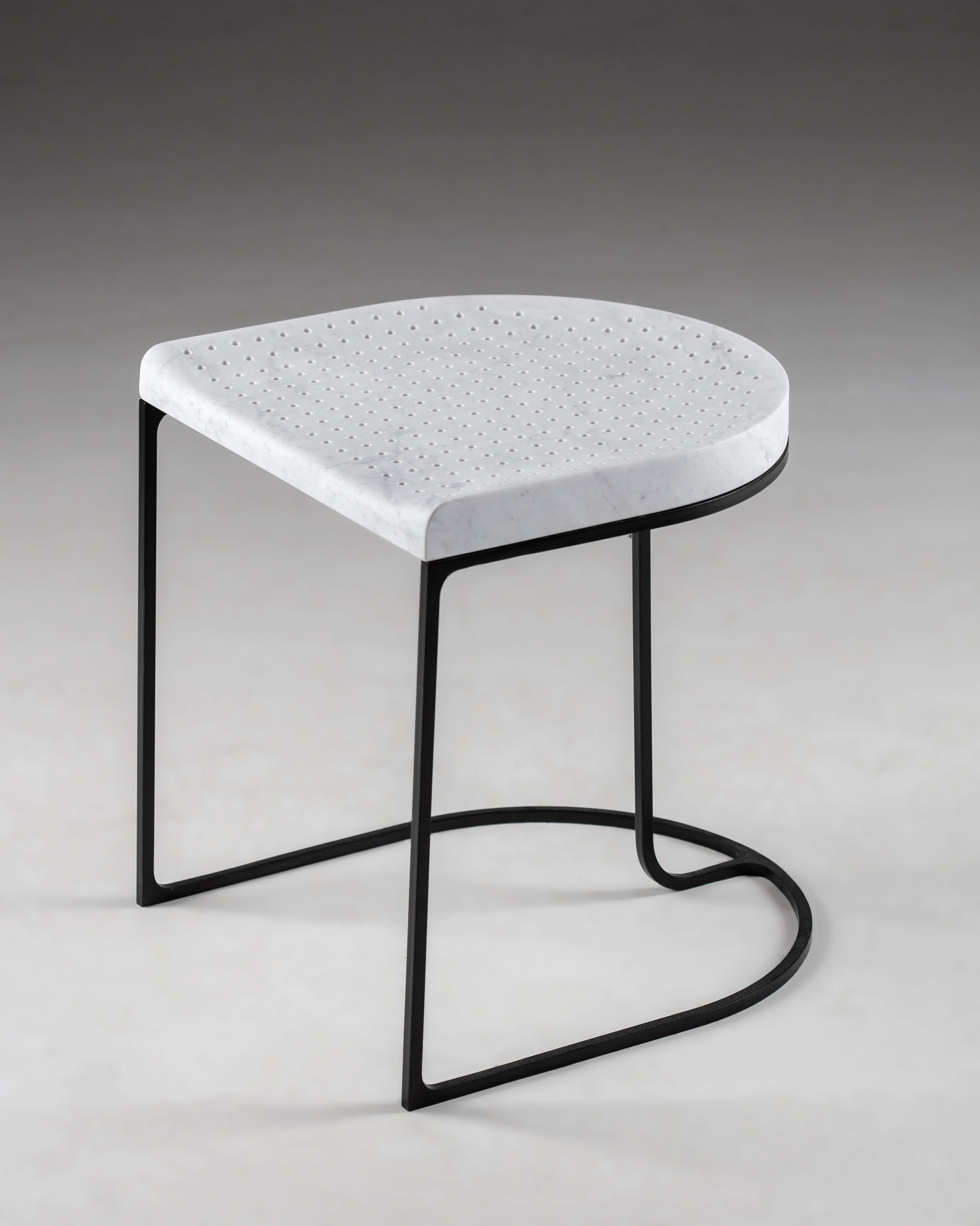 Italian Lithea / Etna Stool by Martinelli Venezia Studio Stone Marble Iron Black White For Sale