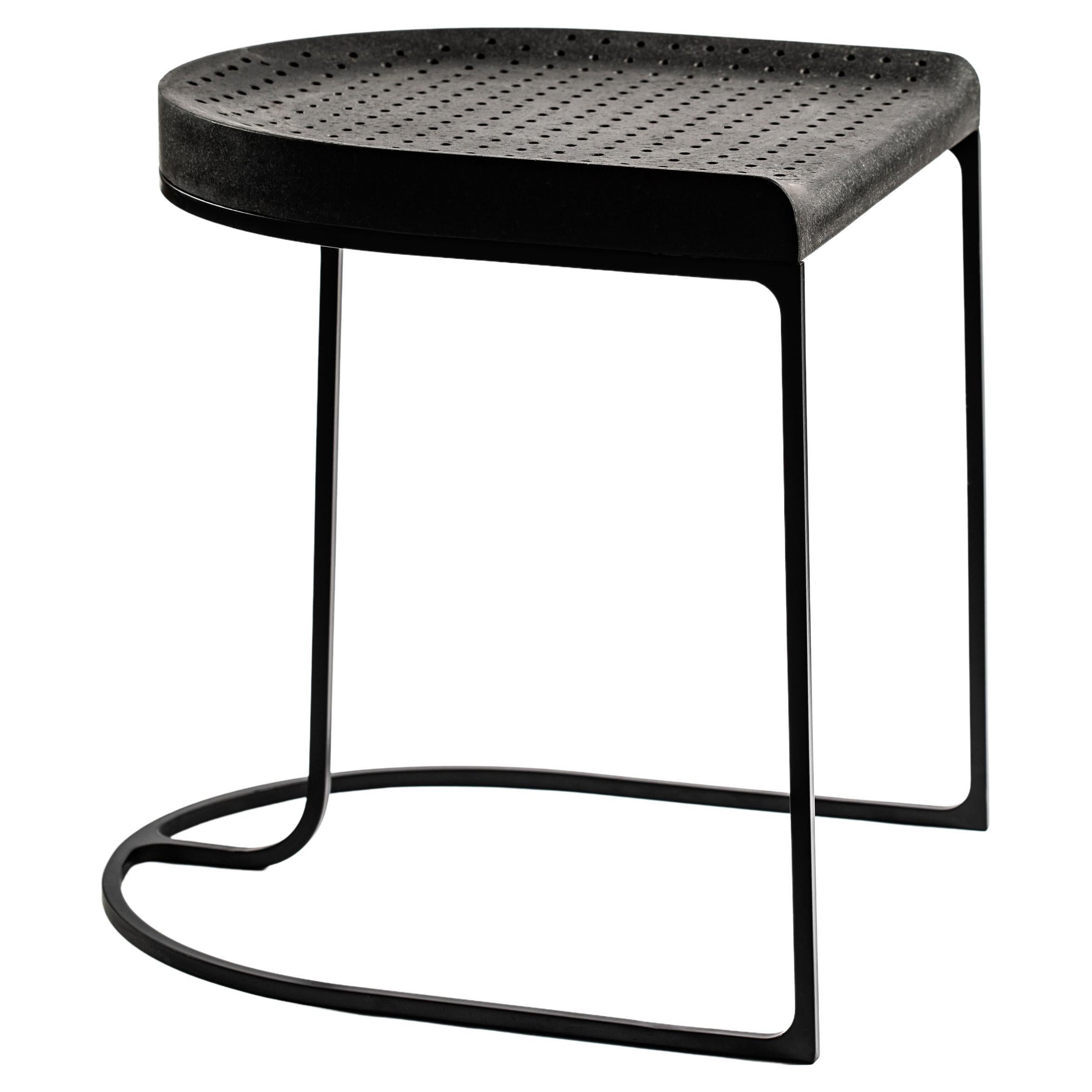 Lithea / Etna Stool by Martinelli Venezia Studio Stone Marble Iron Black White For Sale