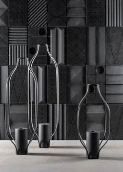 Lithea / Etna Vases 1 S, M, L by Martinelli Venezia Lava Stone Back White Iron