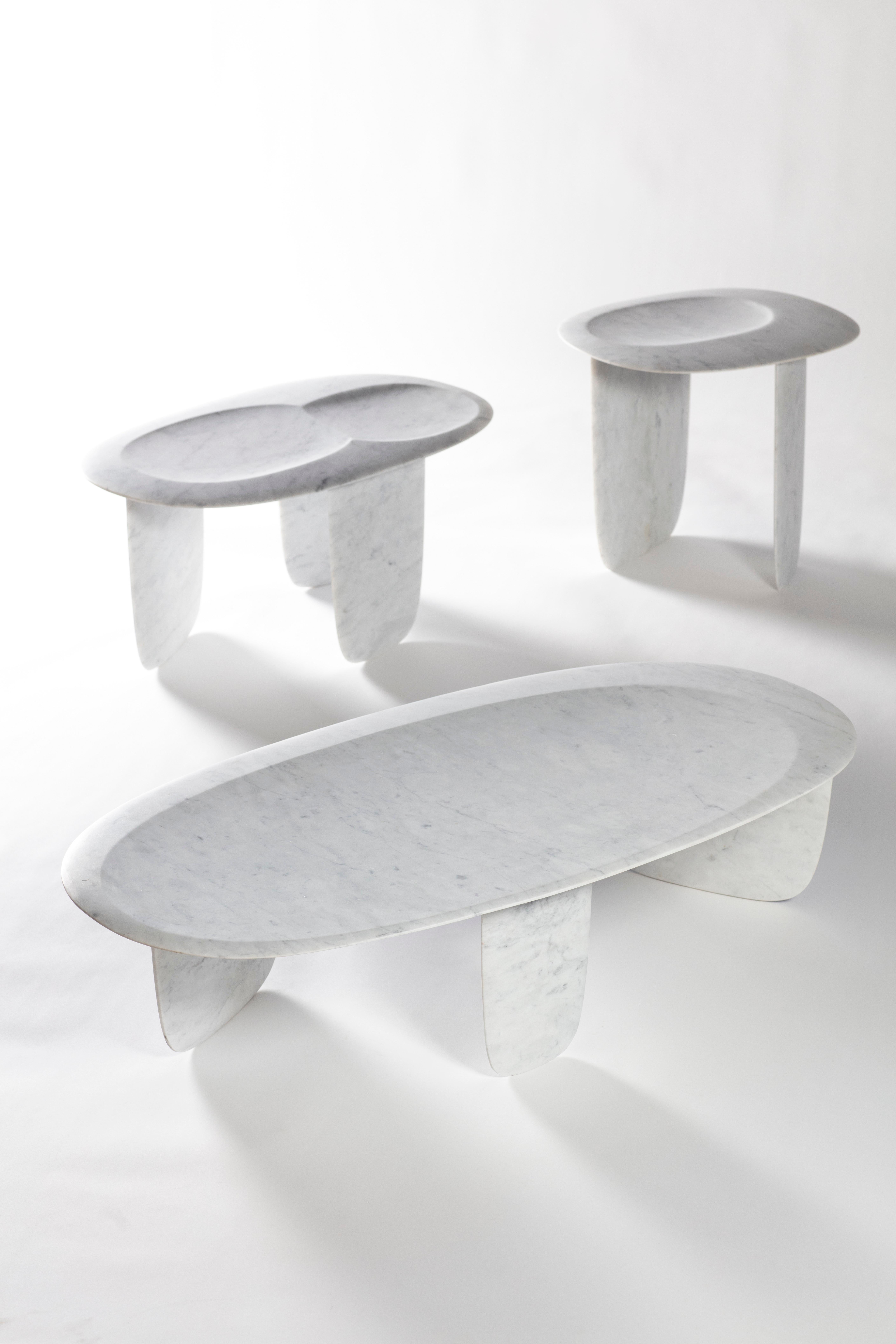 Carved Lithea / Sesi Coffee Tables by Martinelli Venezia Marble Stone White Black Brown For Sale