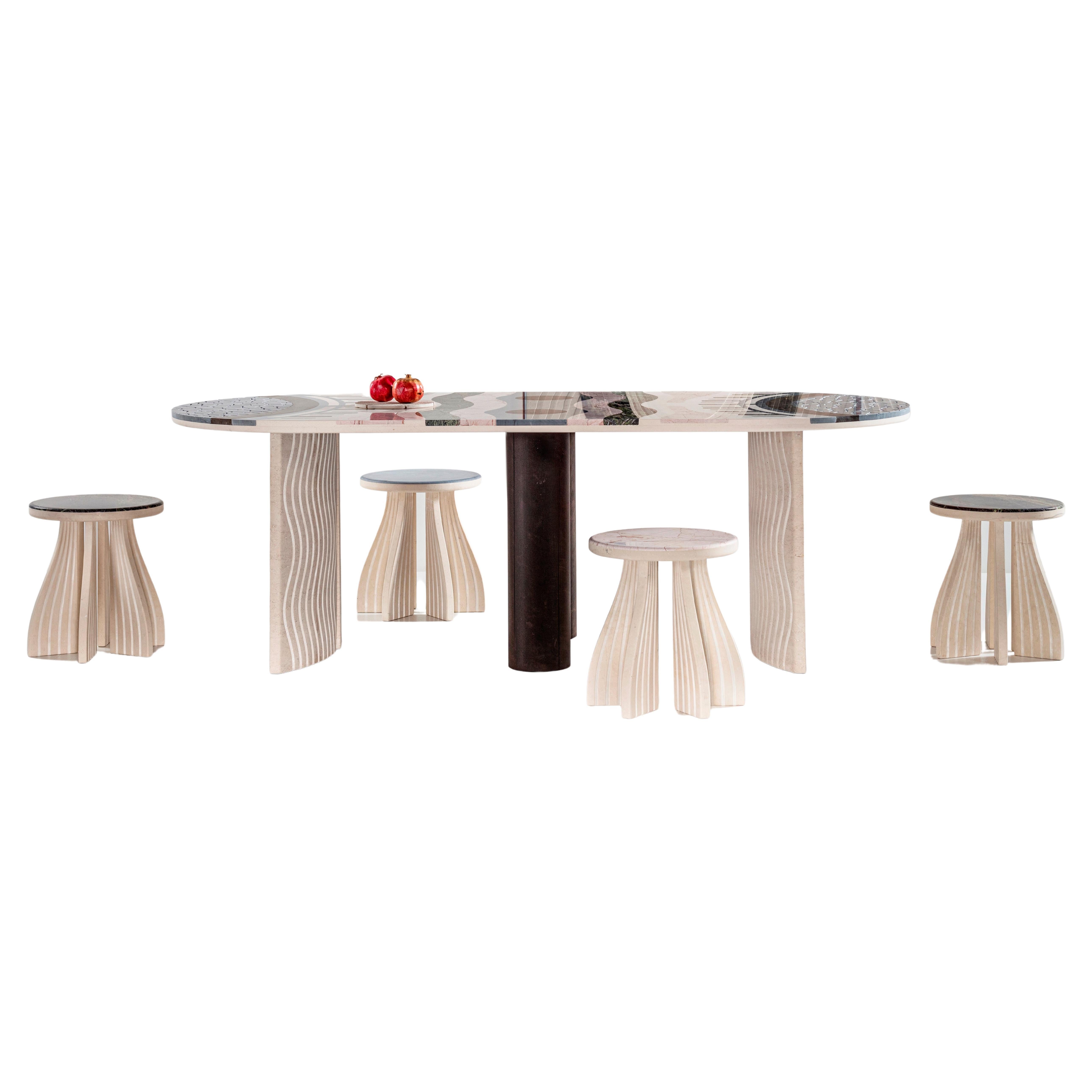 Lithea / Specchio DI Venere Dining Table by Elena Salmistraro Stone Marble White For Sale