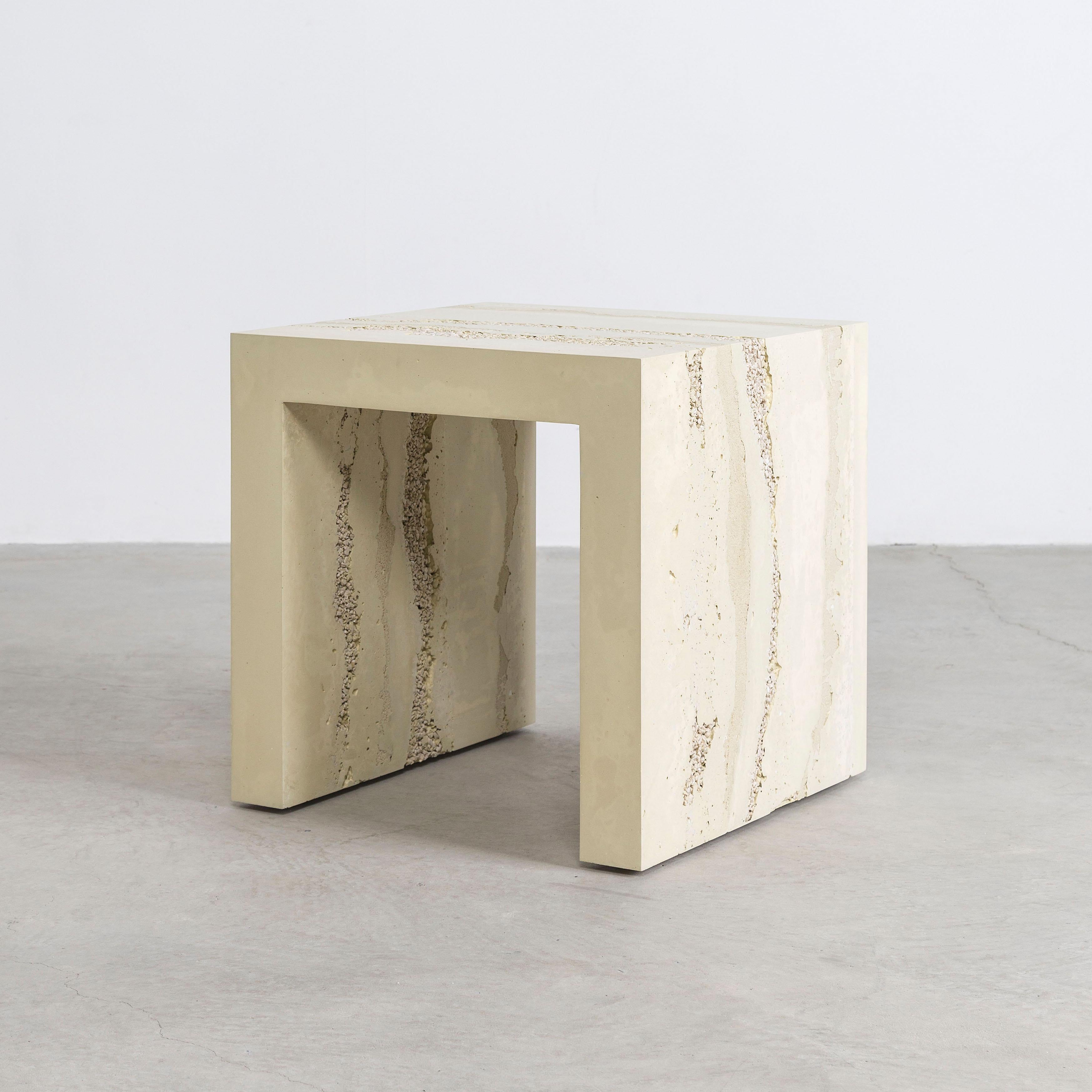 Lithic Side Table, Cream Cement, Porcelain and Tan Sand by Fernando Mastrangelo For Sale 2